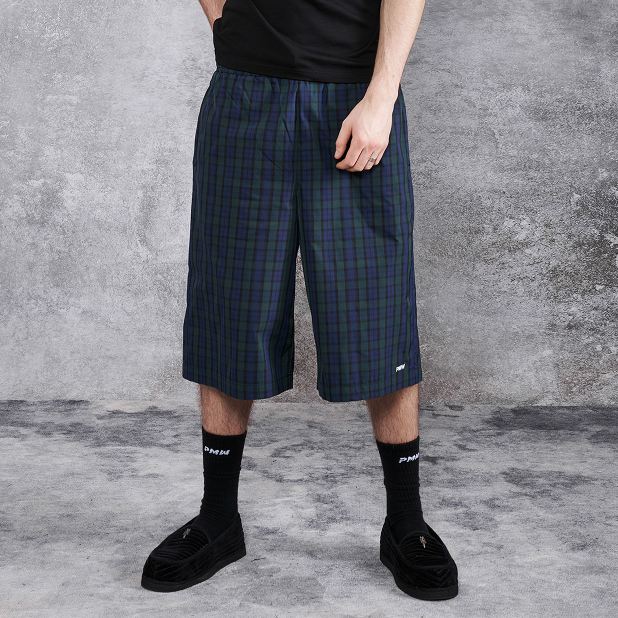 PMW Retro Plaid Drawstring Wide-Leg Shorts, premium urban and streetwear designers apparel on PROJECTISR.com, PMW