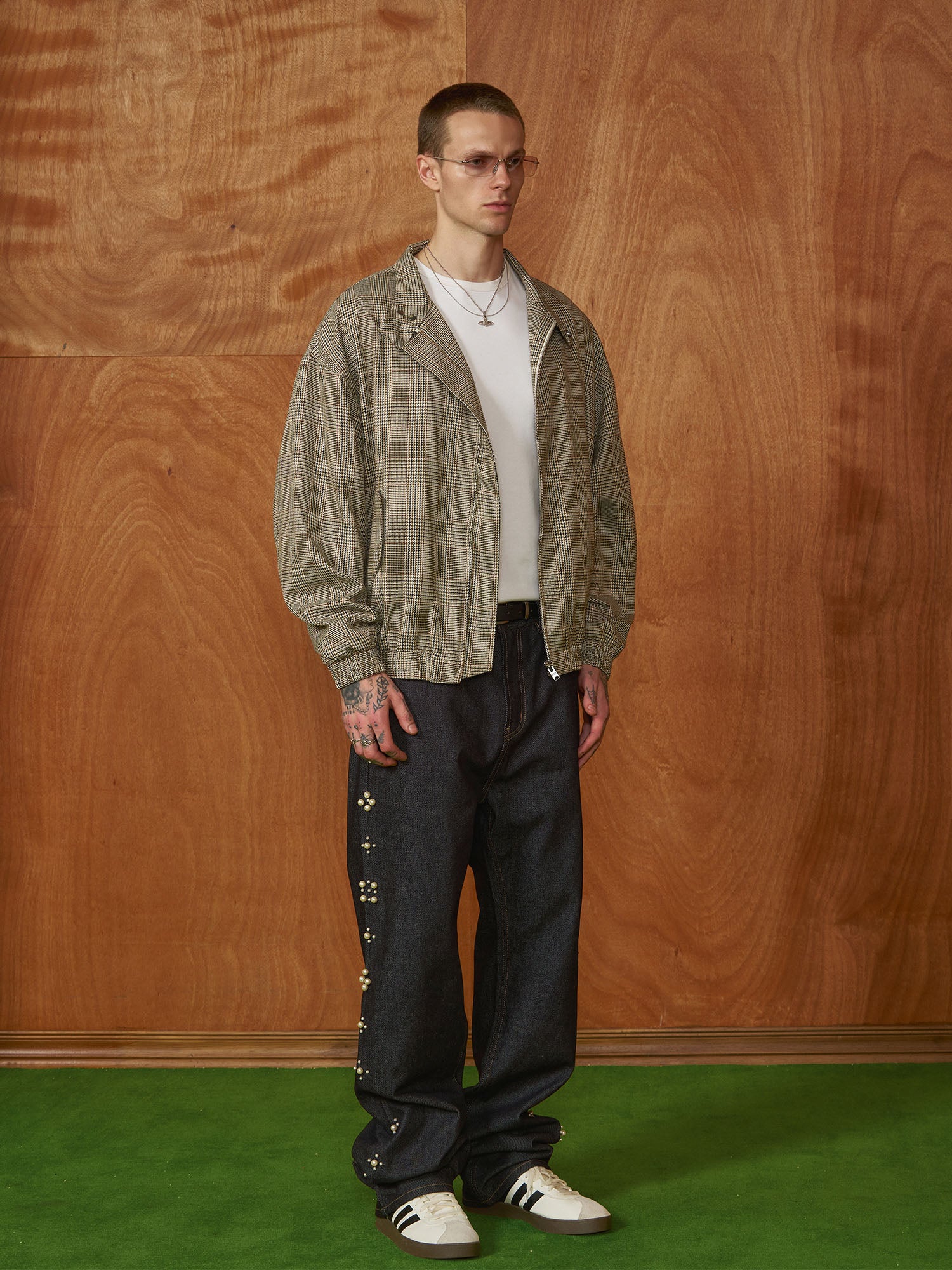 PMW Classic Plaid Elastic-Hem Bomber