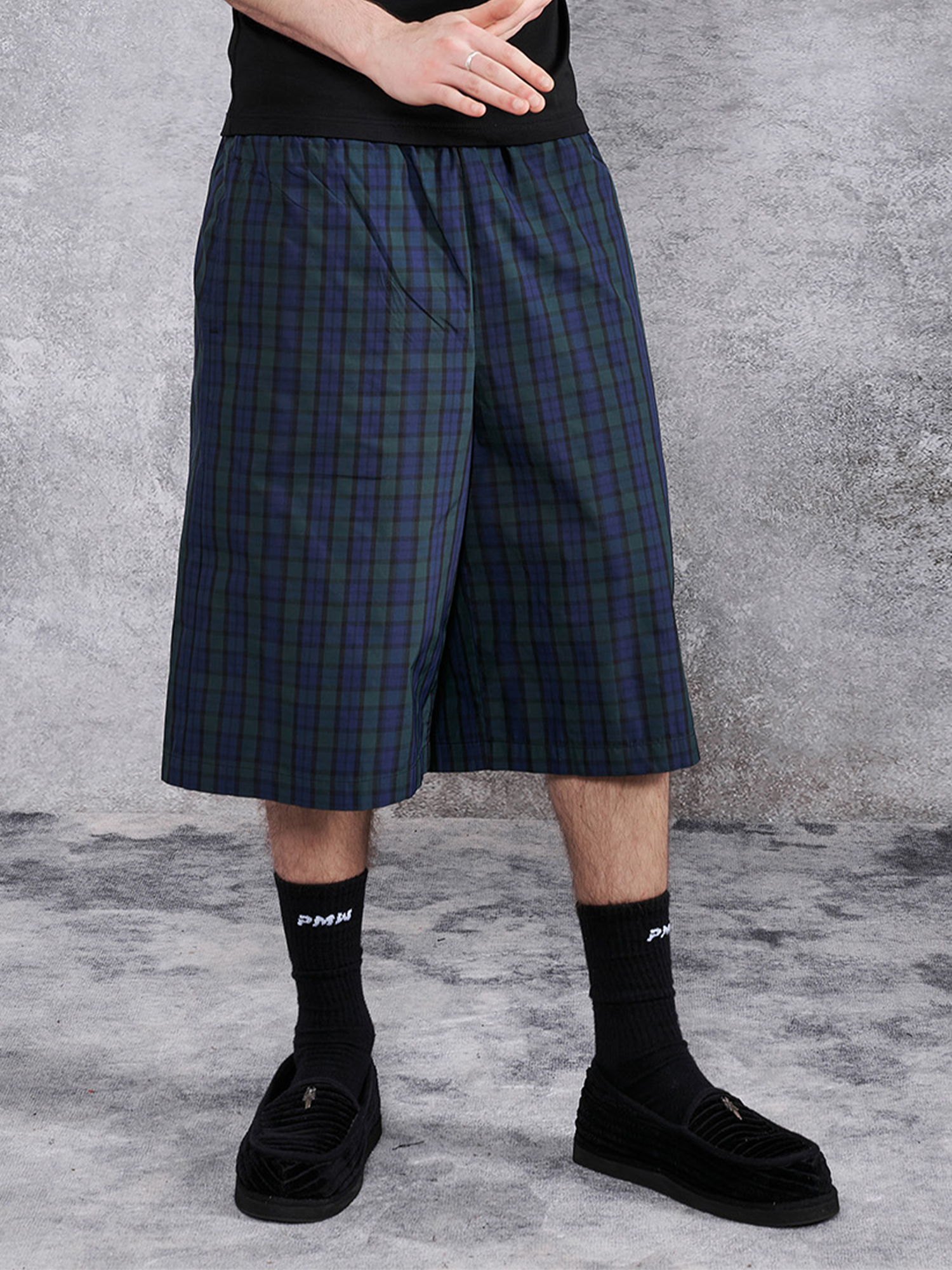 PMW Retro Plaid Drawstring Wide-Leg Shorts, premium urban and streetwear designers apparel on PROJECTISR.com, PMW