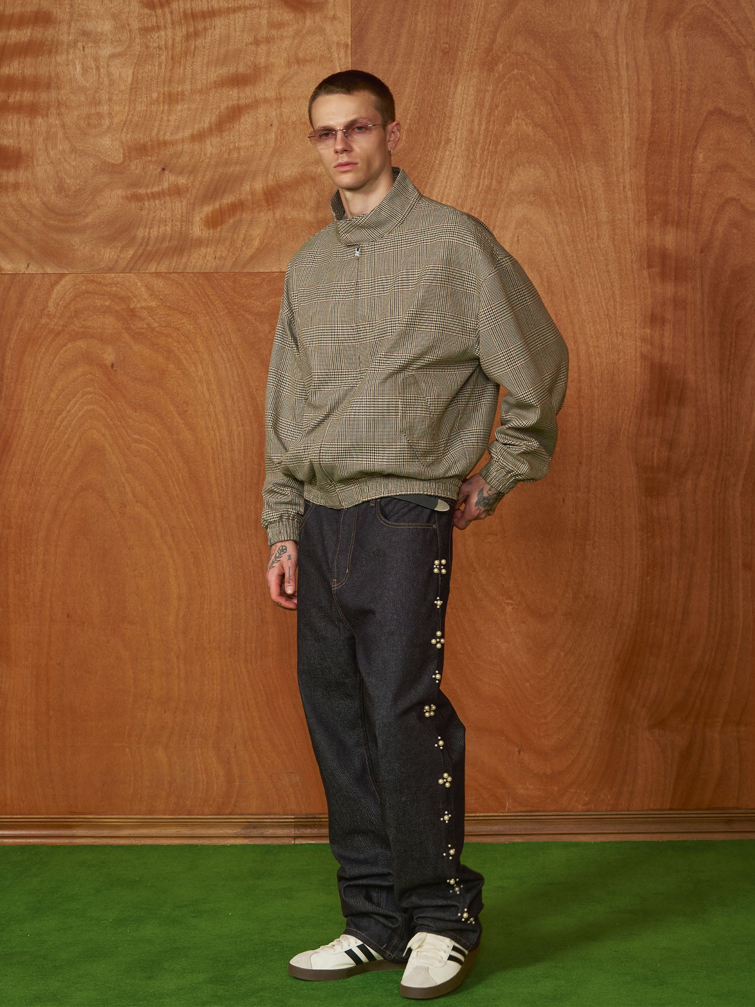 PMW Classic Plaid Elastic-Hem Bomber