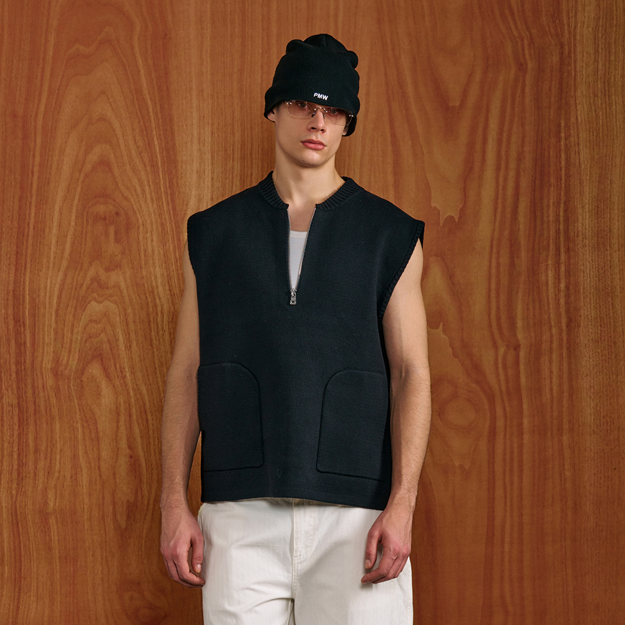 PMW Half-Zip Pockets Knit Vest