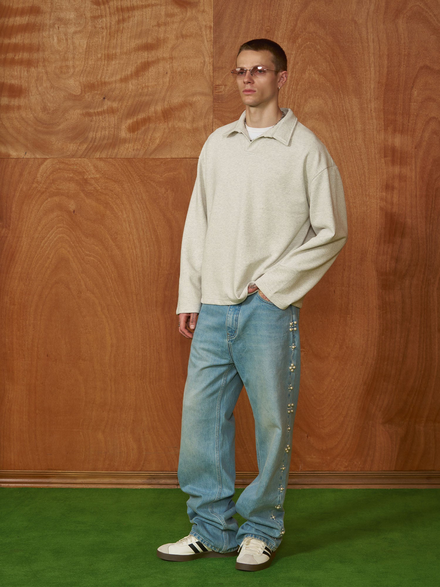PMW Pearl-Embellished Washed Straight-Leg Jeans, premium urban and streetwear designers apparel on PROJECTISR.com, PMW
