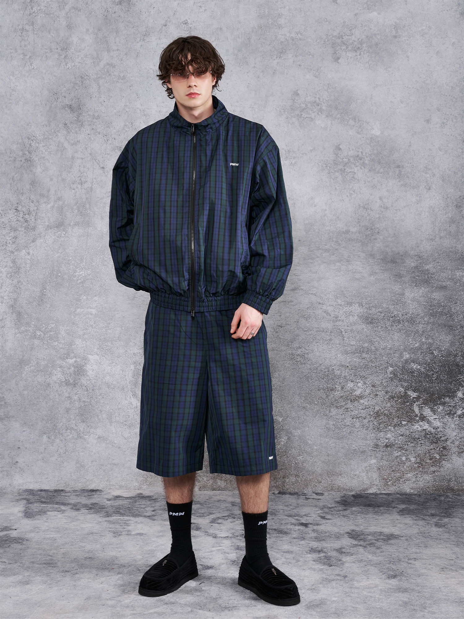 PMW Retro Plaid Drawstring Wide-Leg Shorts, premium urban and streetwear designers apparel on PROJECTISR.com, PMW