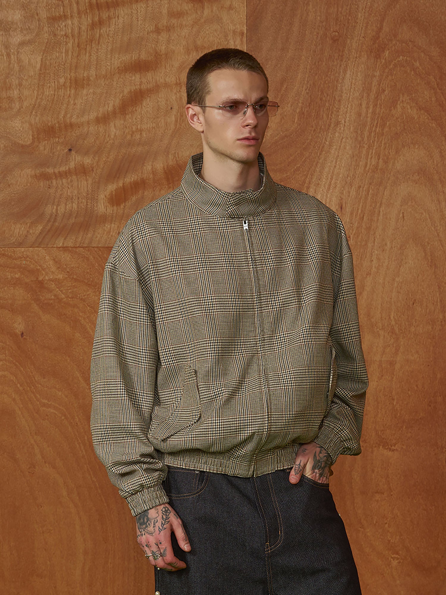 PMW Classic Plaid Elastic-Hem Bomber