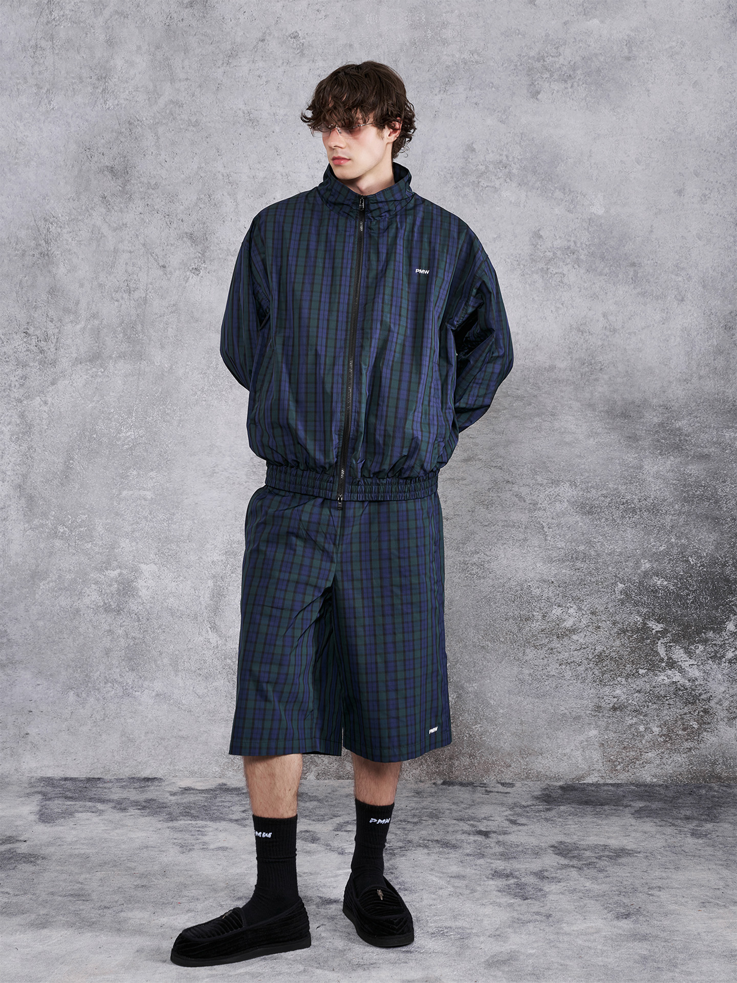 PMW Retro Plaid Drawstring Wide-Leg Shorts, premium urban and streetwear designers apparel on PROJECTISR.com, PMW