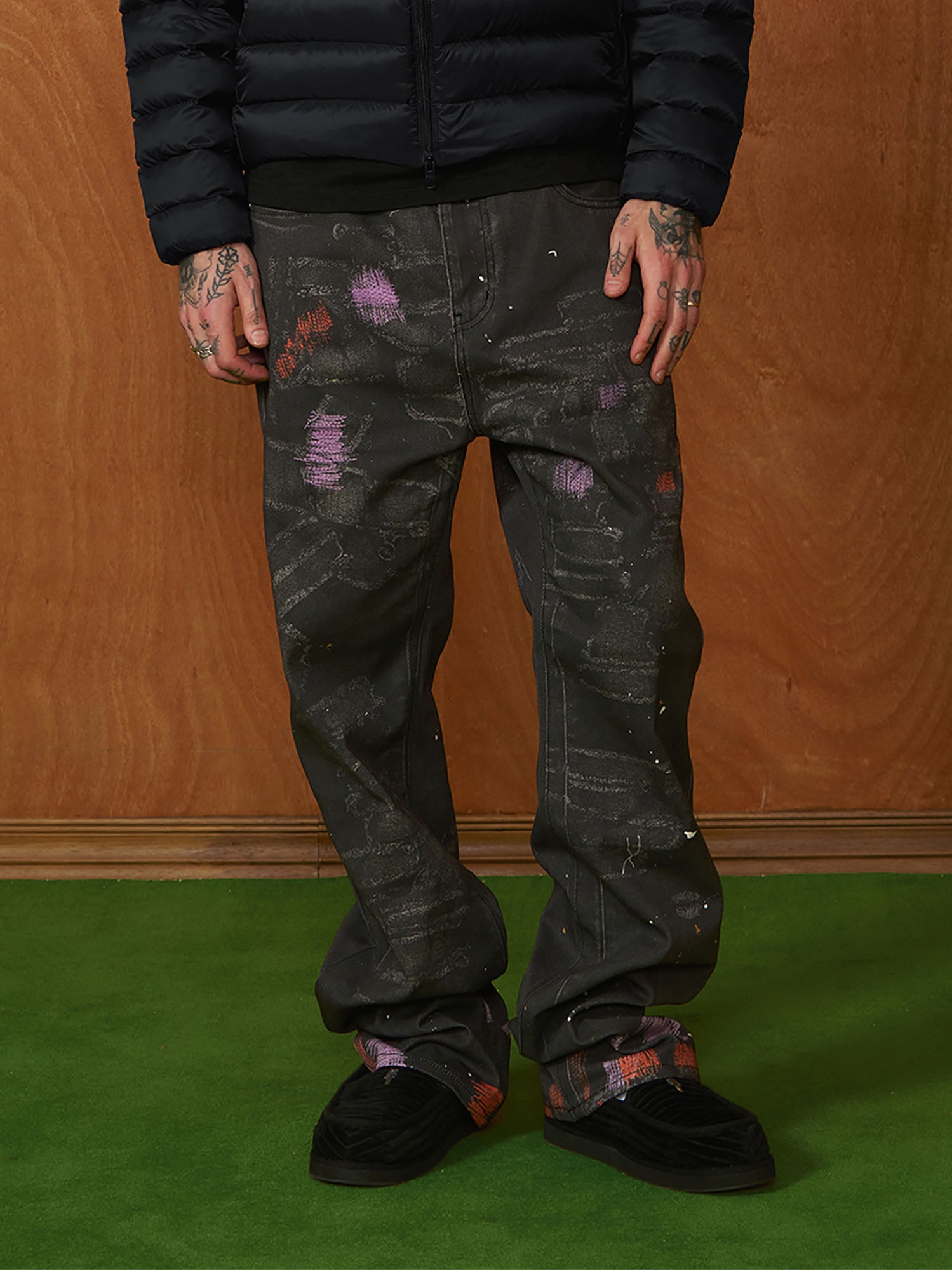 PMW Distressed Brush-Paint Straight-Leg Jeans, premium urban and streetwear designers apparel on PROJECTISR.com, PMW