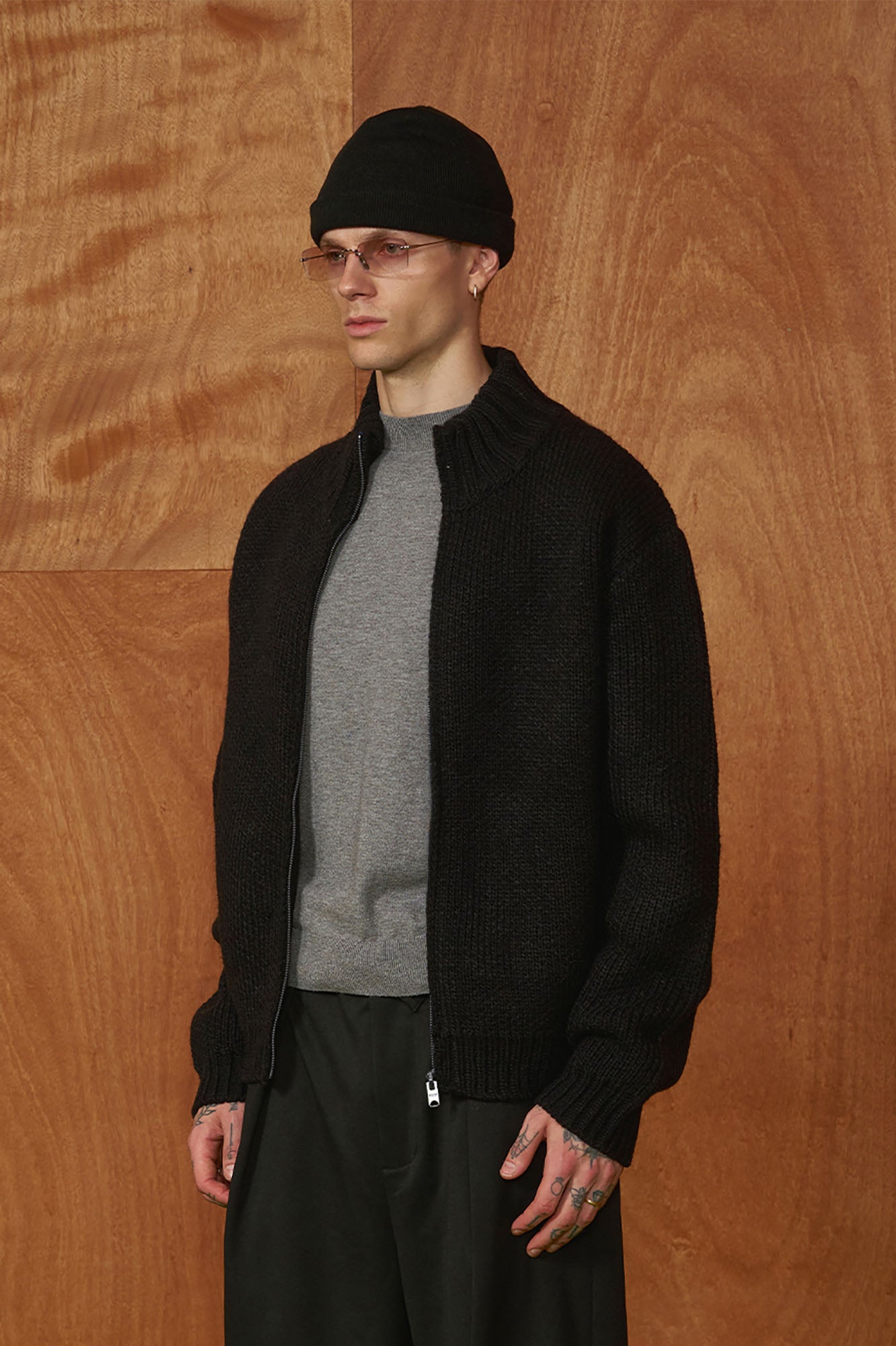 PMW Chunky LOGO Intarsia Zip-Up Sweater