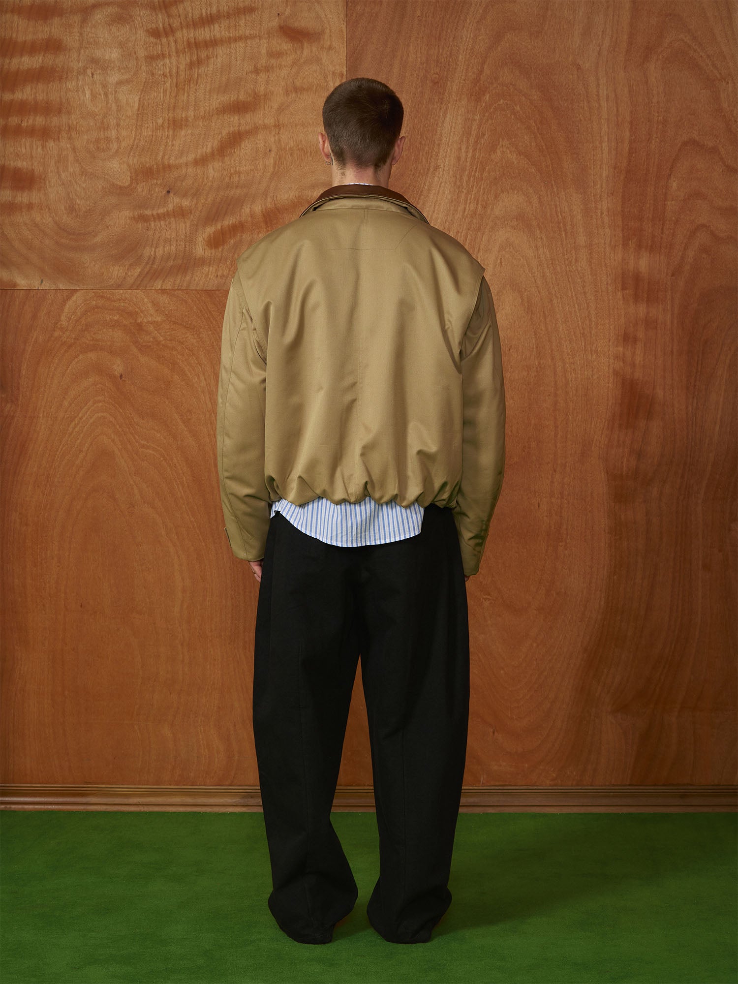 PMW Contrast Leather Collar Bomber Jacket