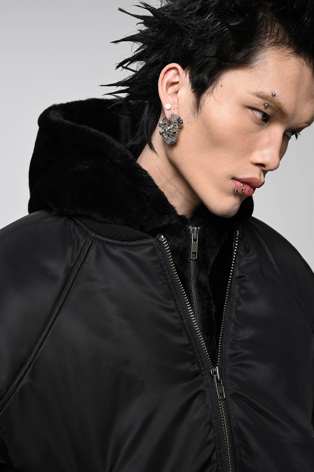 SAVAGEGROWTHWORLD Dual-Layer Faux Fur Hooded Bomber Jacket