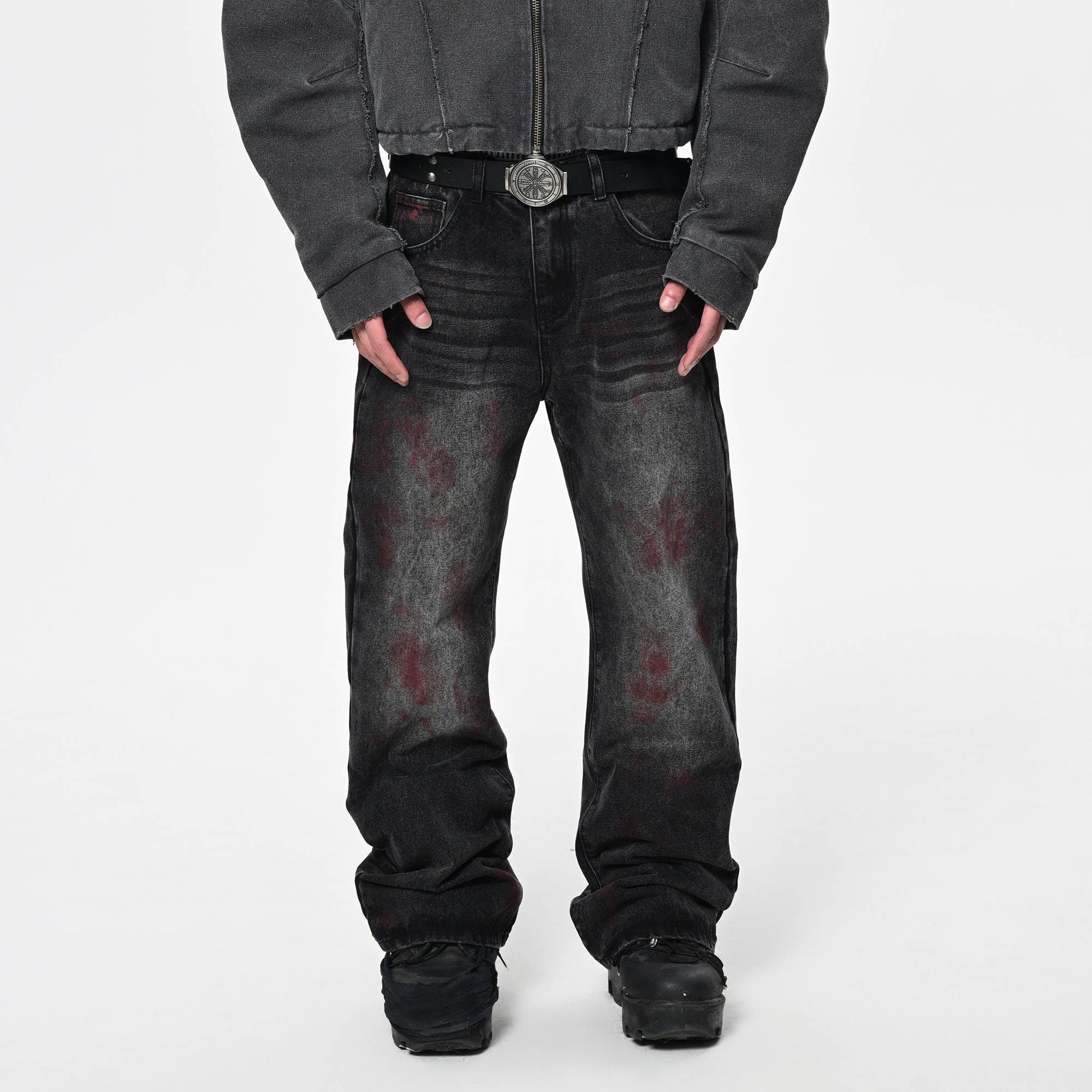 SAVAGEGROWTHWORLD Distressed Blood-Splatter Jeans