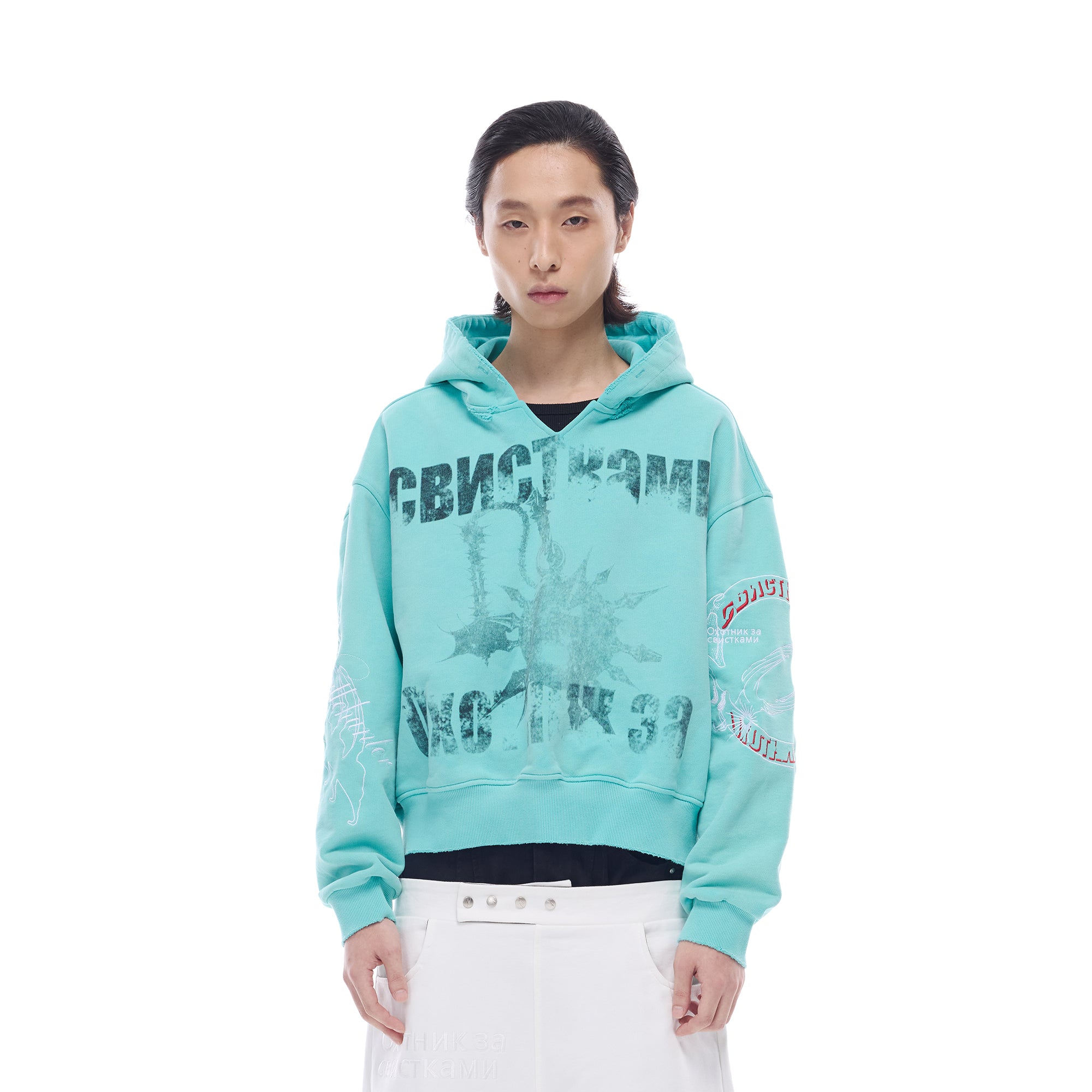 WHISTLEHUNTER Washed Graphic Embroidered Hoodie