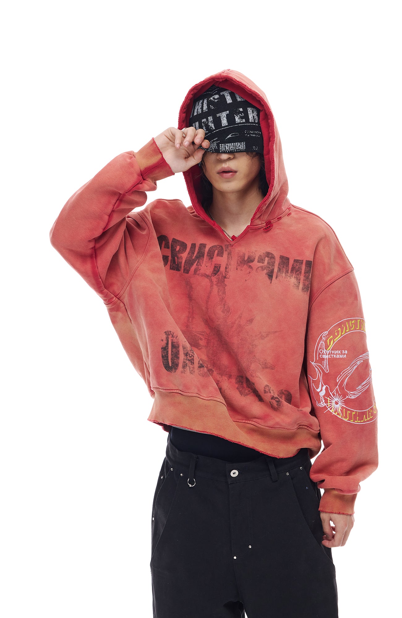 WHISTLEHUNTER Washed Graphic Embroidered Hoodie