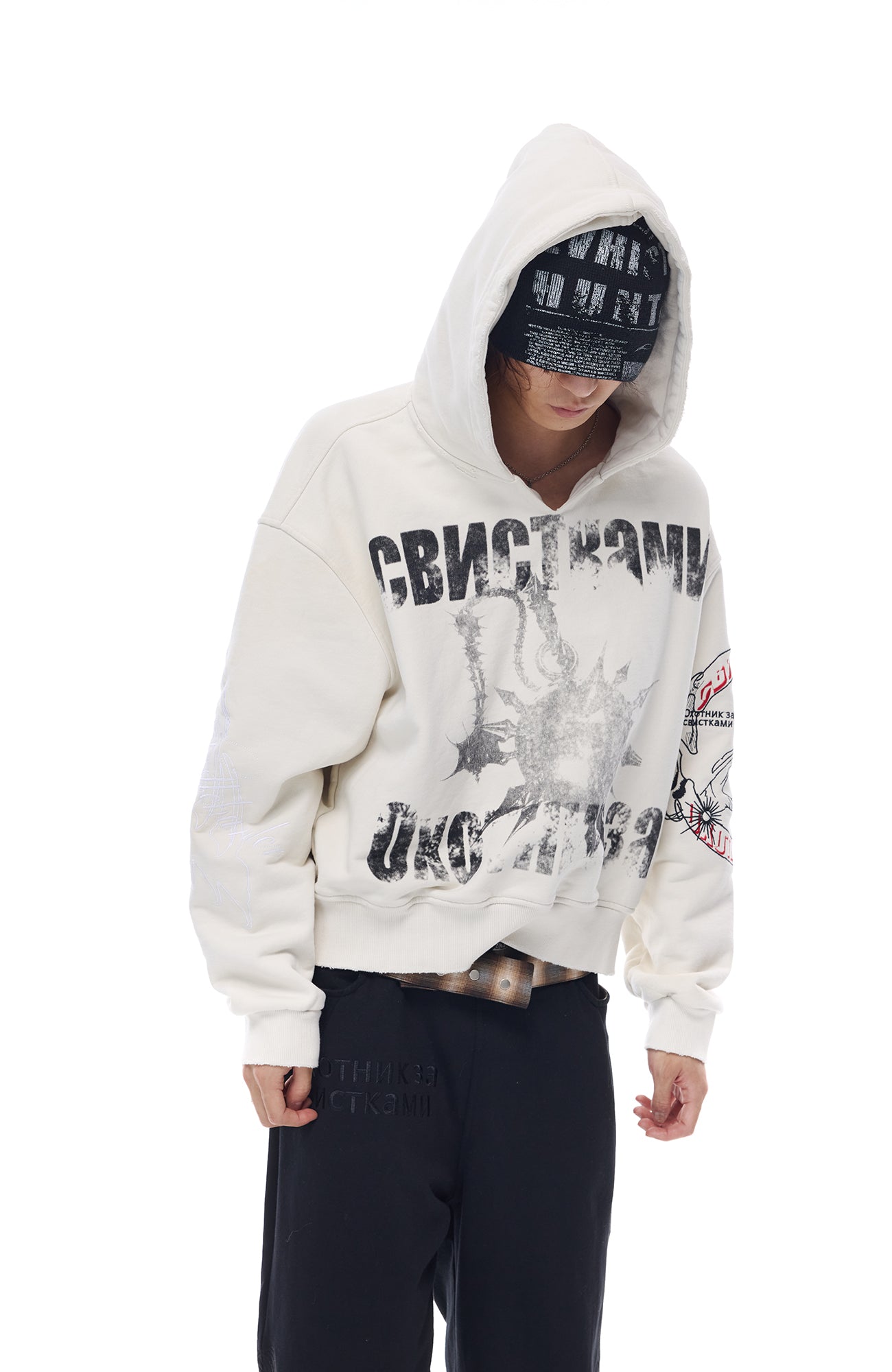 WHISTLEHUNTER Washed Graphic Embroidered Hoodie