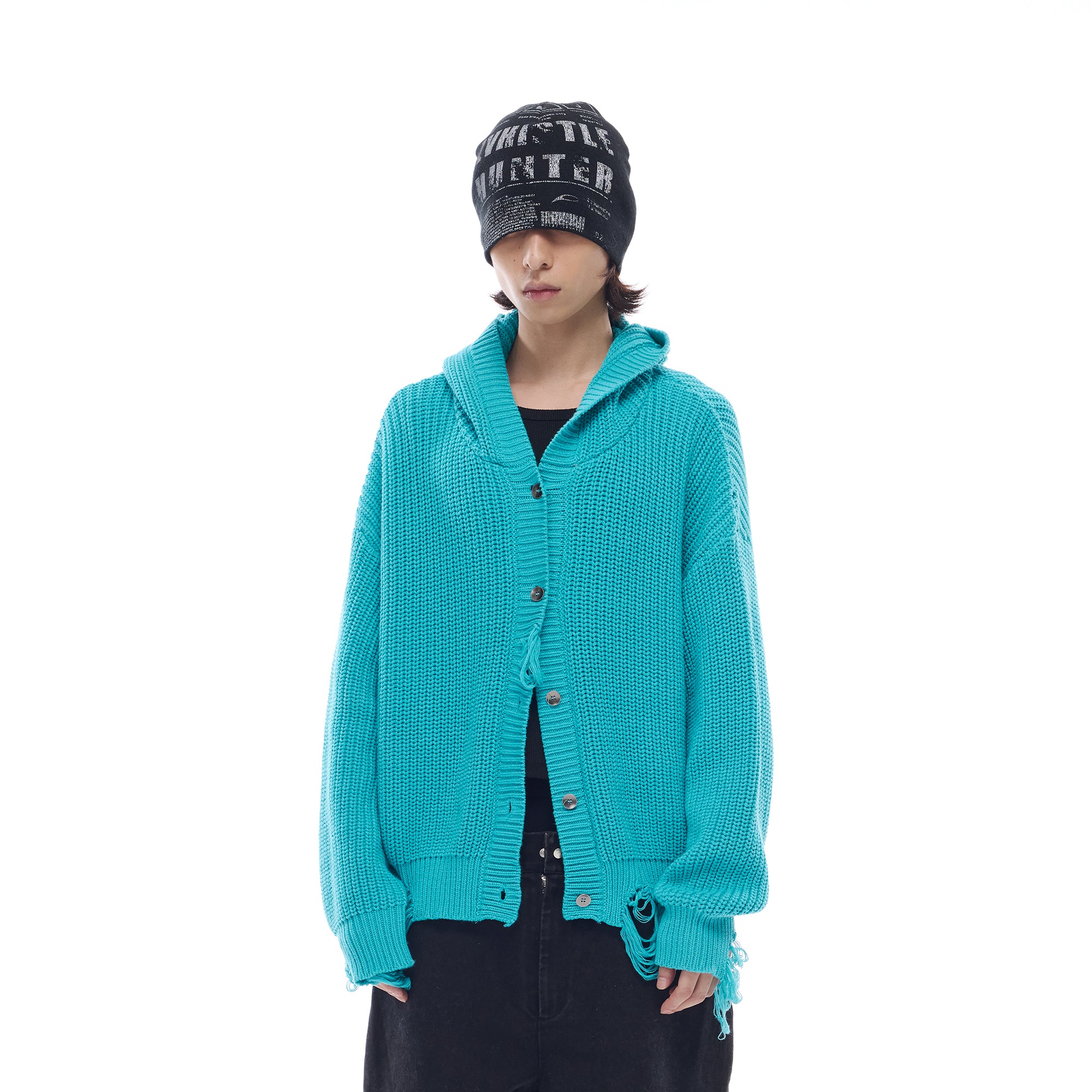 WHISTLEHUNTER Distressed Knit Hooded Cardigan