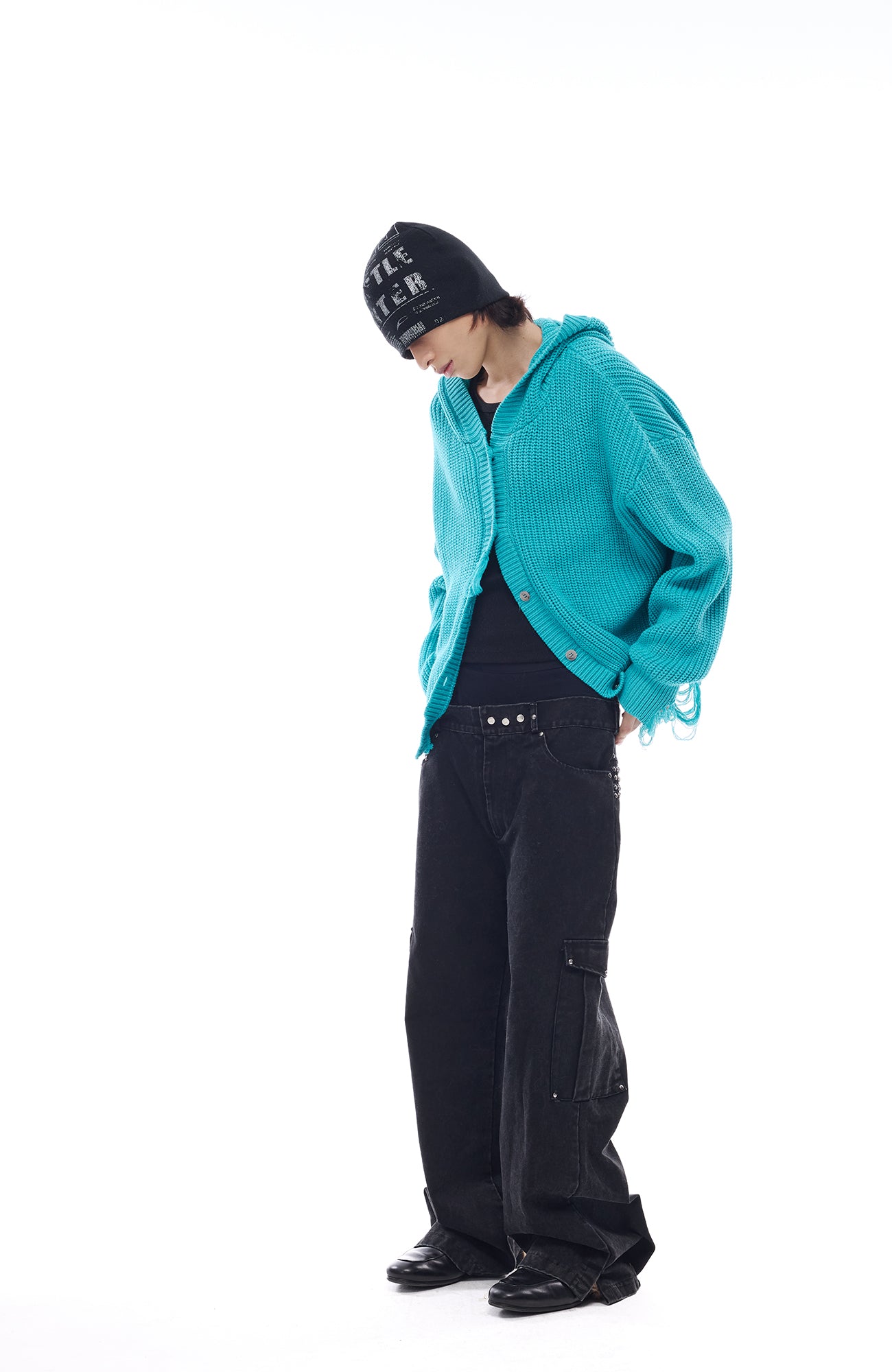 WHISTLEHUNTER Distressed Knit Hooded Cardigan