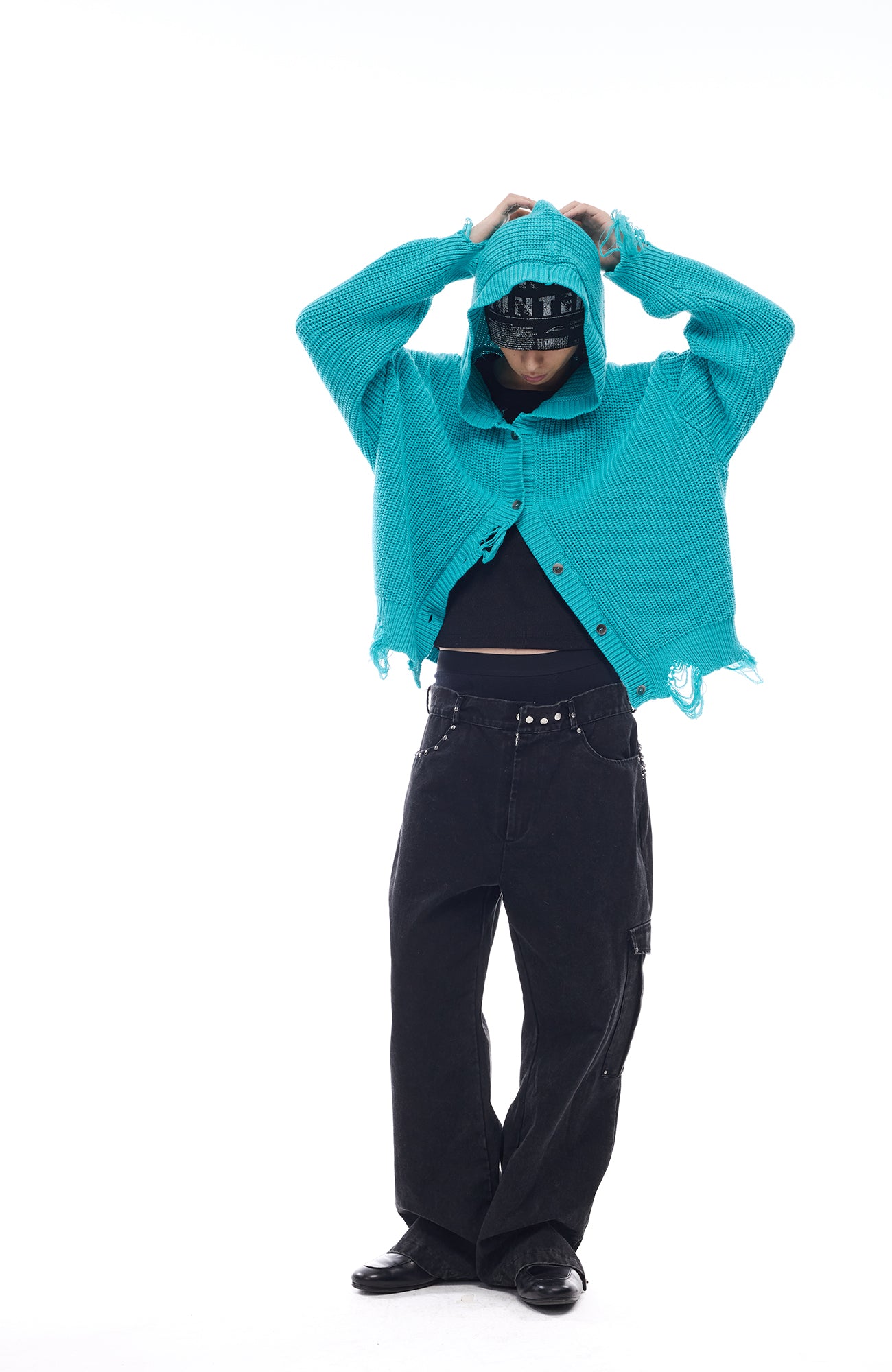 WHISTLEHUNTER Distressed Knit Hooded Cardigan