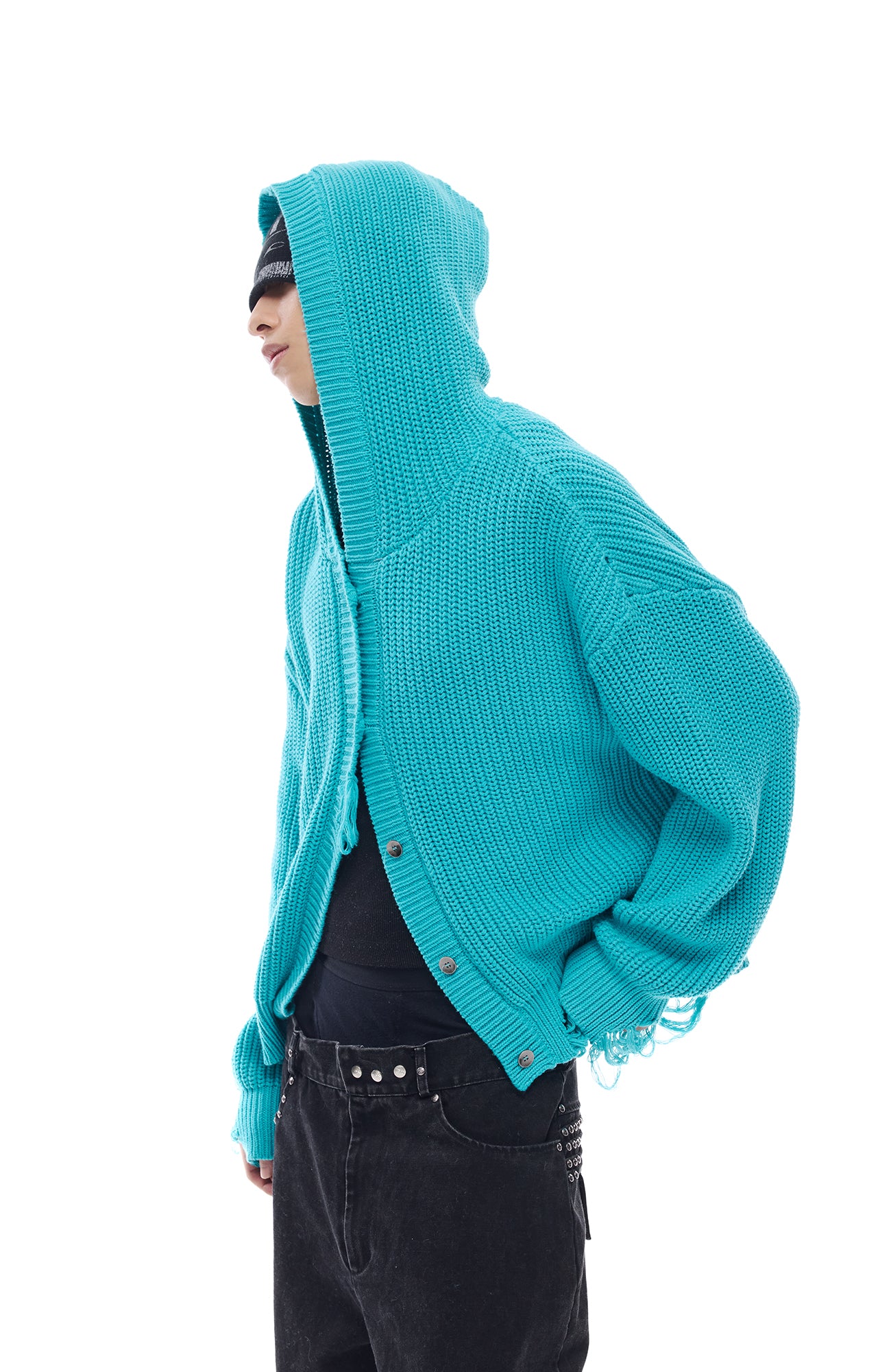 WHISTLEHUNTER Distressed Knit Hooded Cardigan