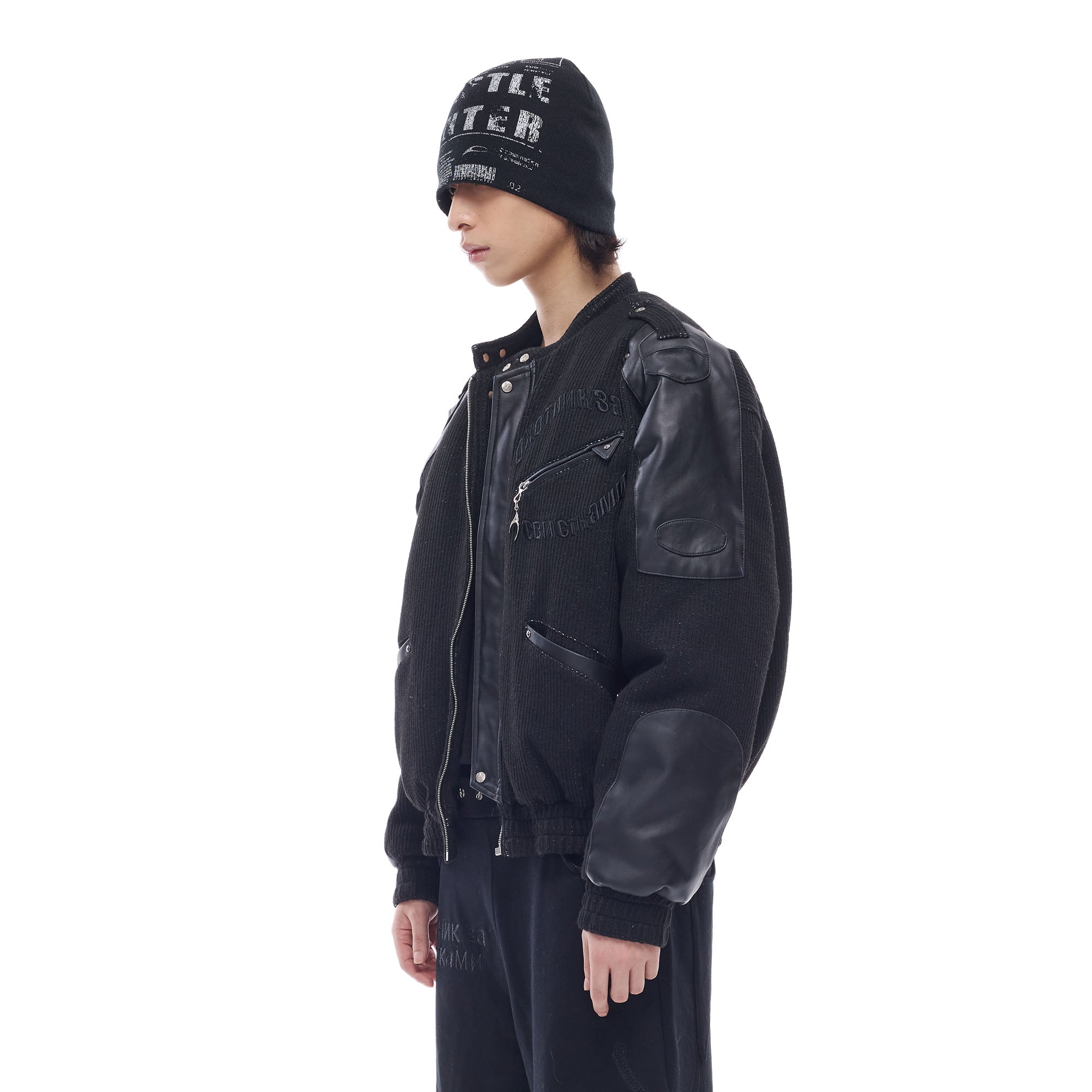 WHISTLEHUNTER Faux Leather-Panel Utility Bomber Jacket