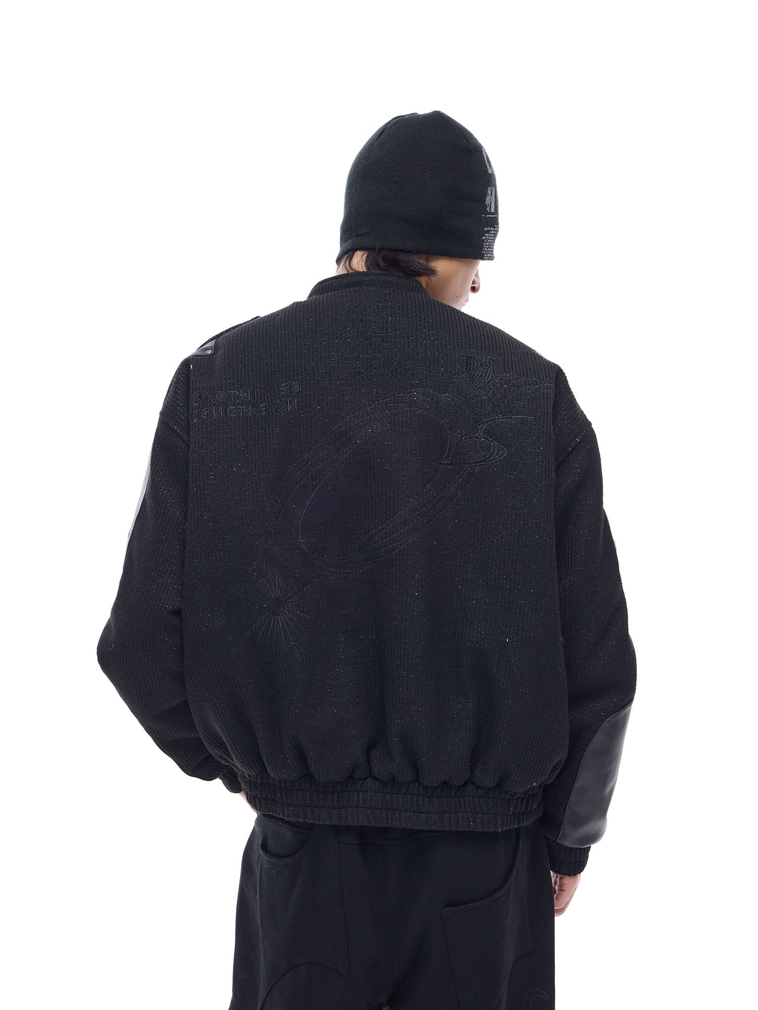 WHISTLEHUNTER Faux Leather-Panel Utility Bomber Jacket