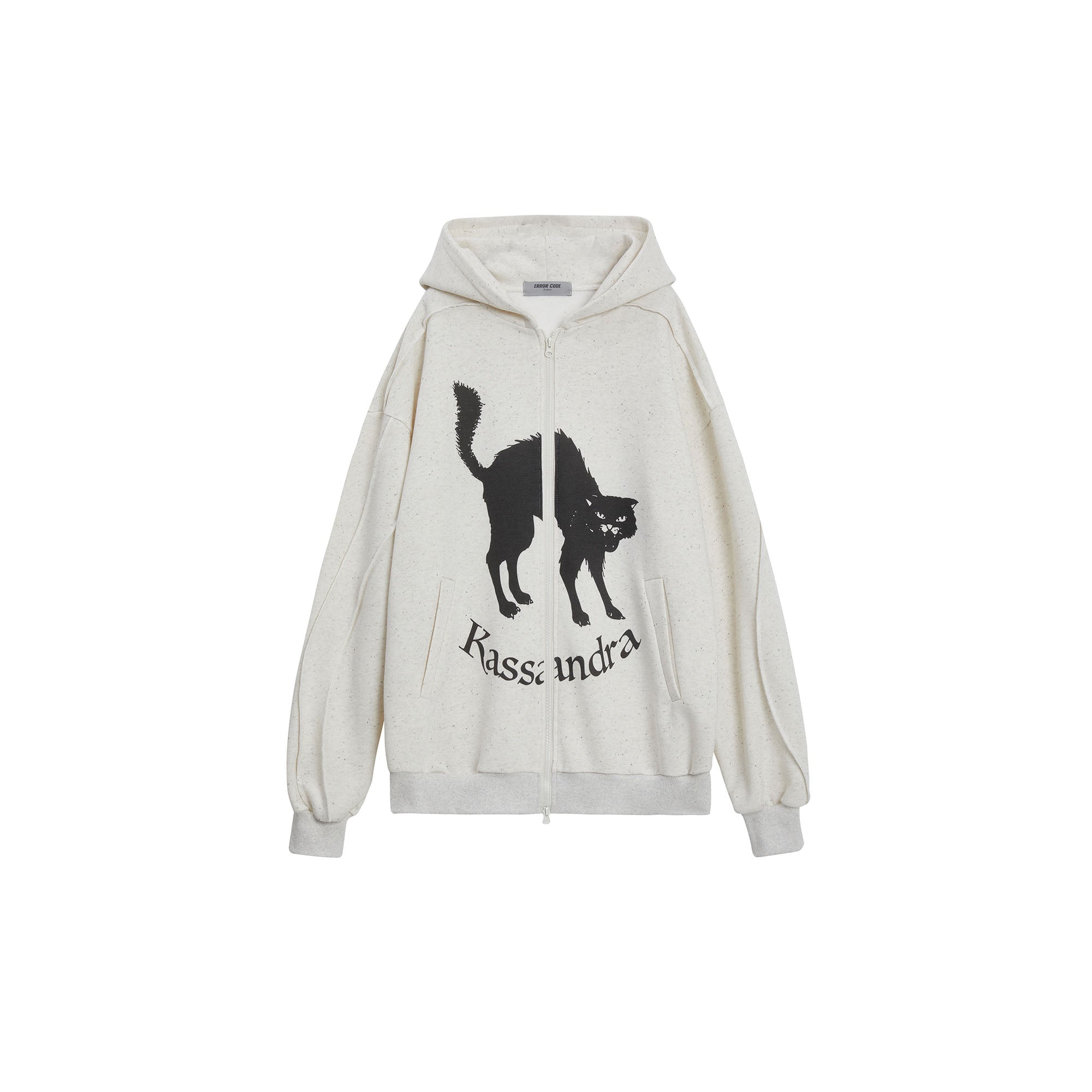ERROR CODE ROBOT Black Cat Graphic Oversized Zip-Up Hoodie, premium urban and streetwear designers apparel on PROJECTISR.com, ERROR CODE ROBOT