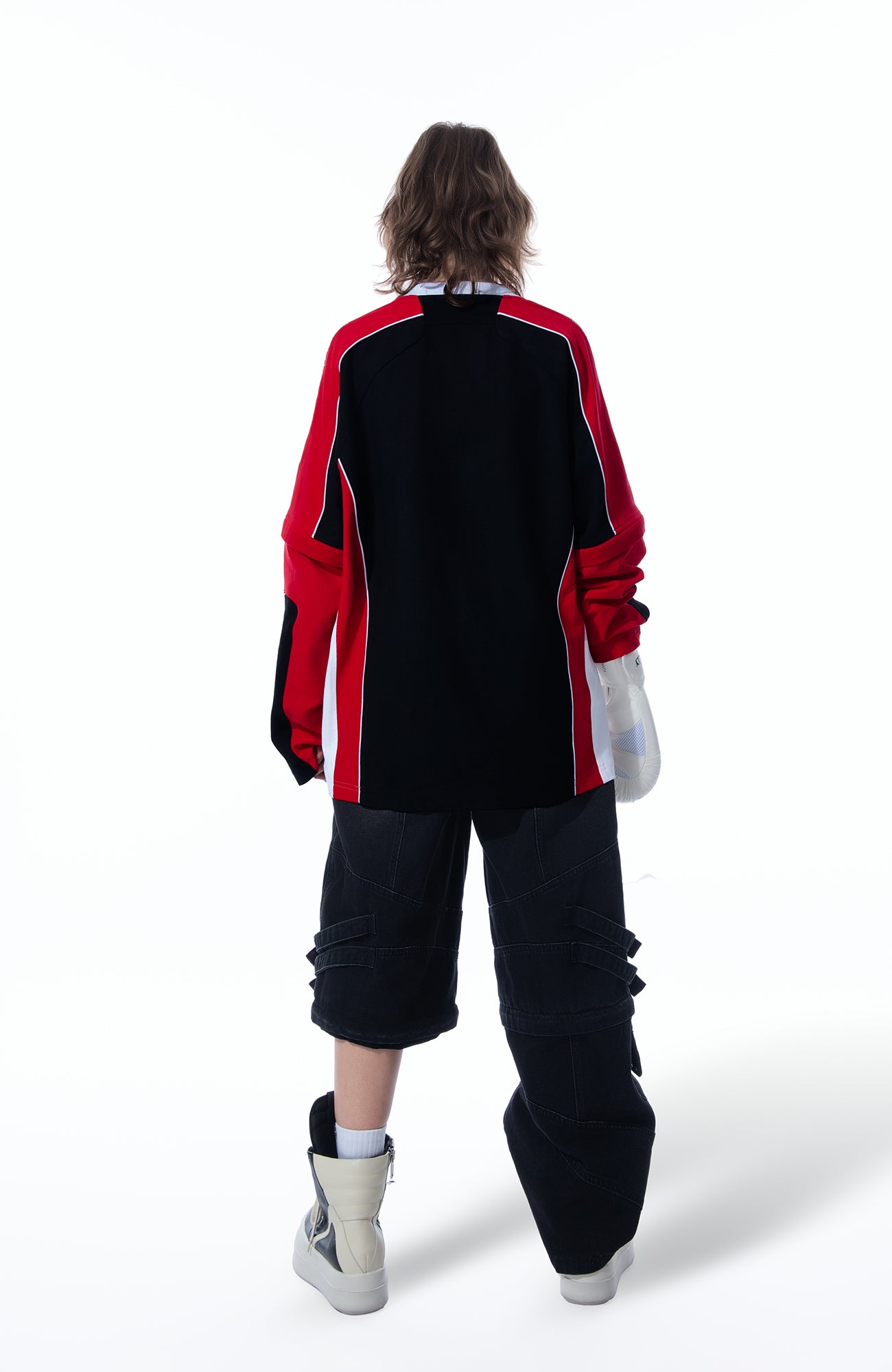 MOGONGSHE Detachable Drape-Strap Washed Jeans