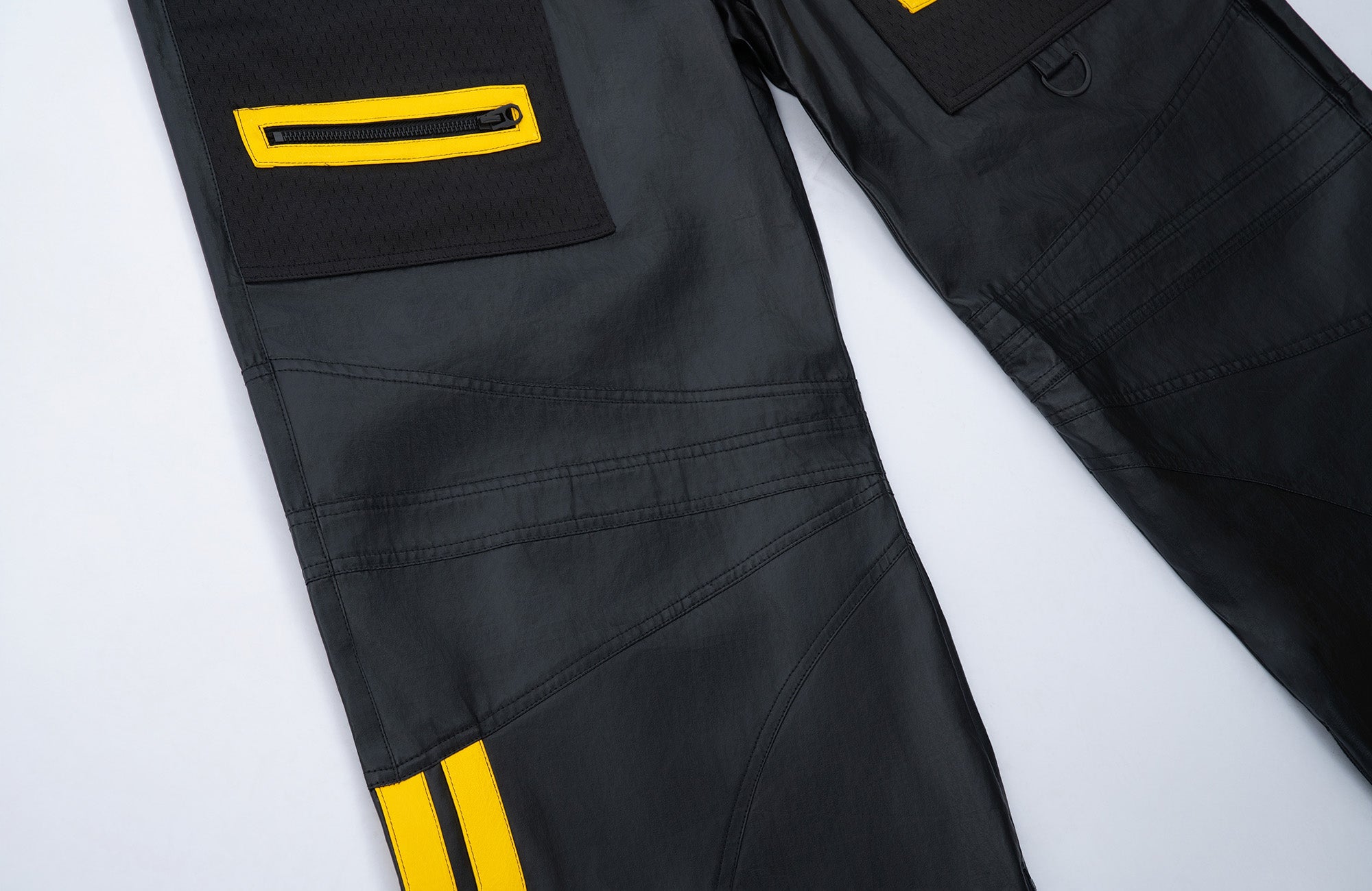 MOGONGSHE Contrast Stripe PU Wide-Leg Pants