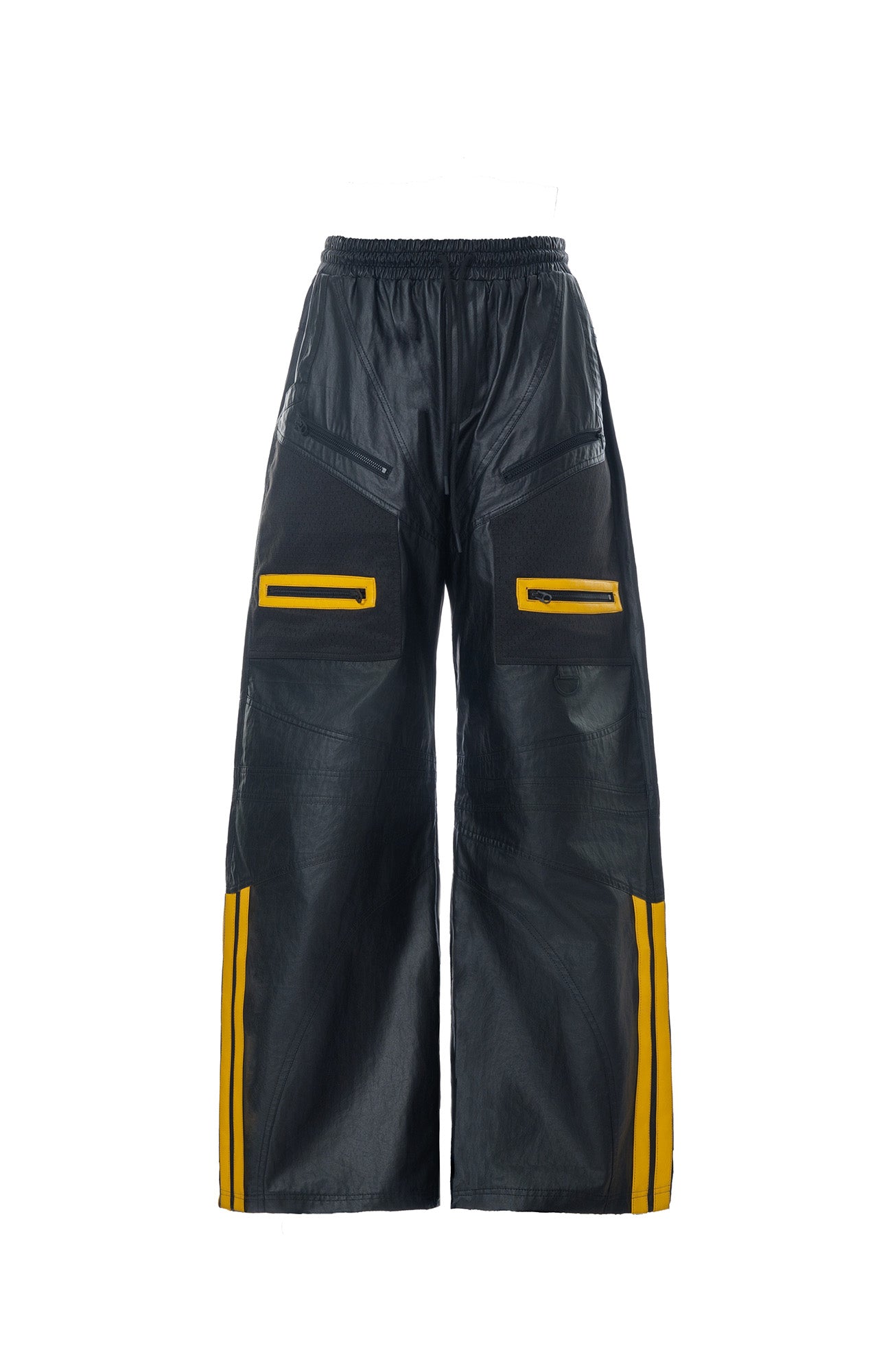 MOGONGSHE Contrast Stripe PU Wide-Leg Pants