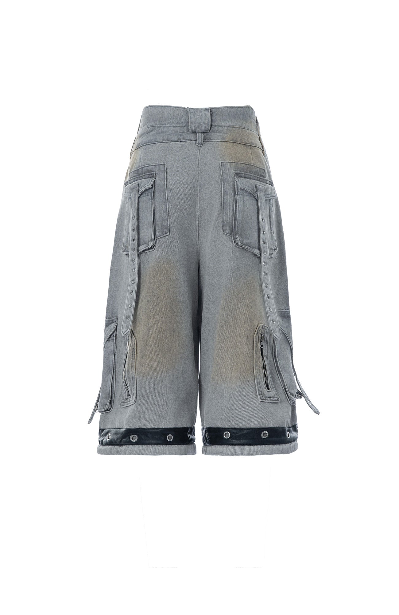 MOGONGSHE Detachable Bleach Washed Utility Cargo Jeans