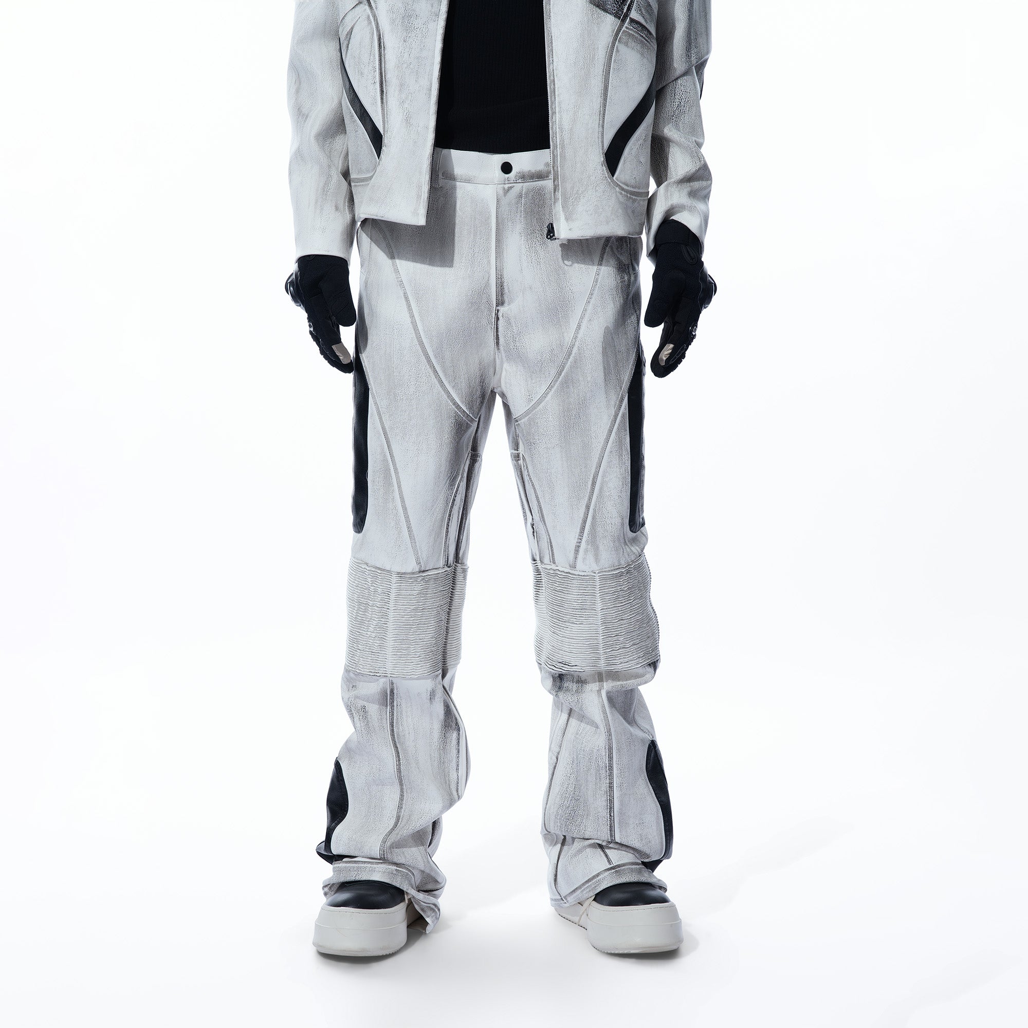 MOGONGSHE Distressed Techwear PU Moto Pants