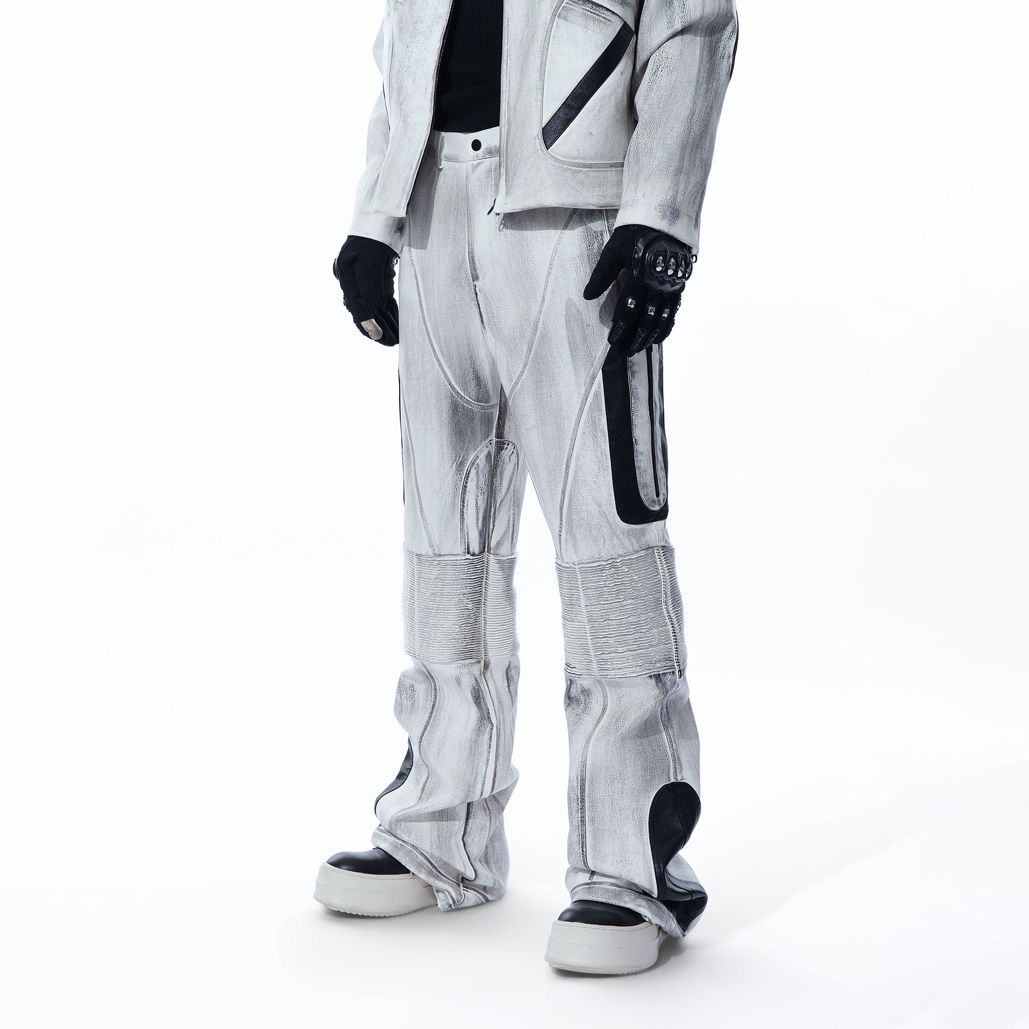 MOGONGSHE Distressed Techwear PU Moto Pants