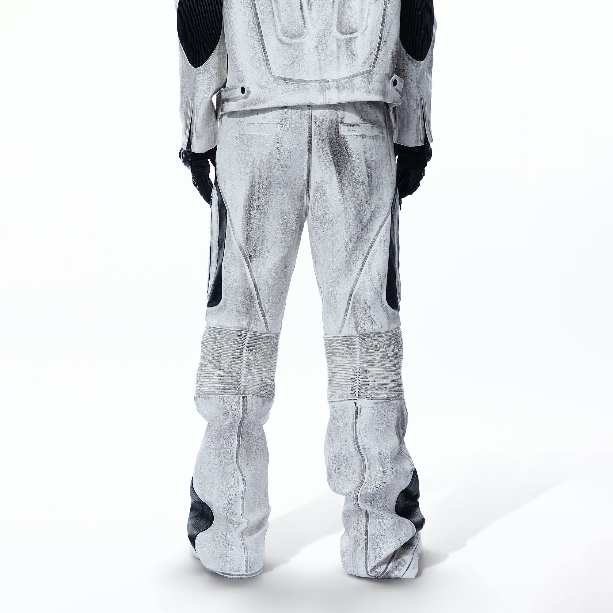 MOGONGSHE Distressed Techwear PU Moto Pants