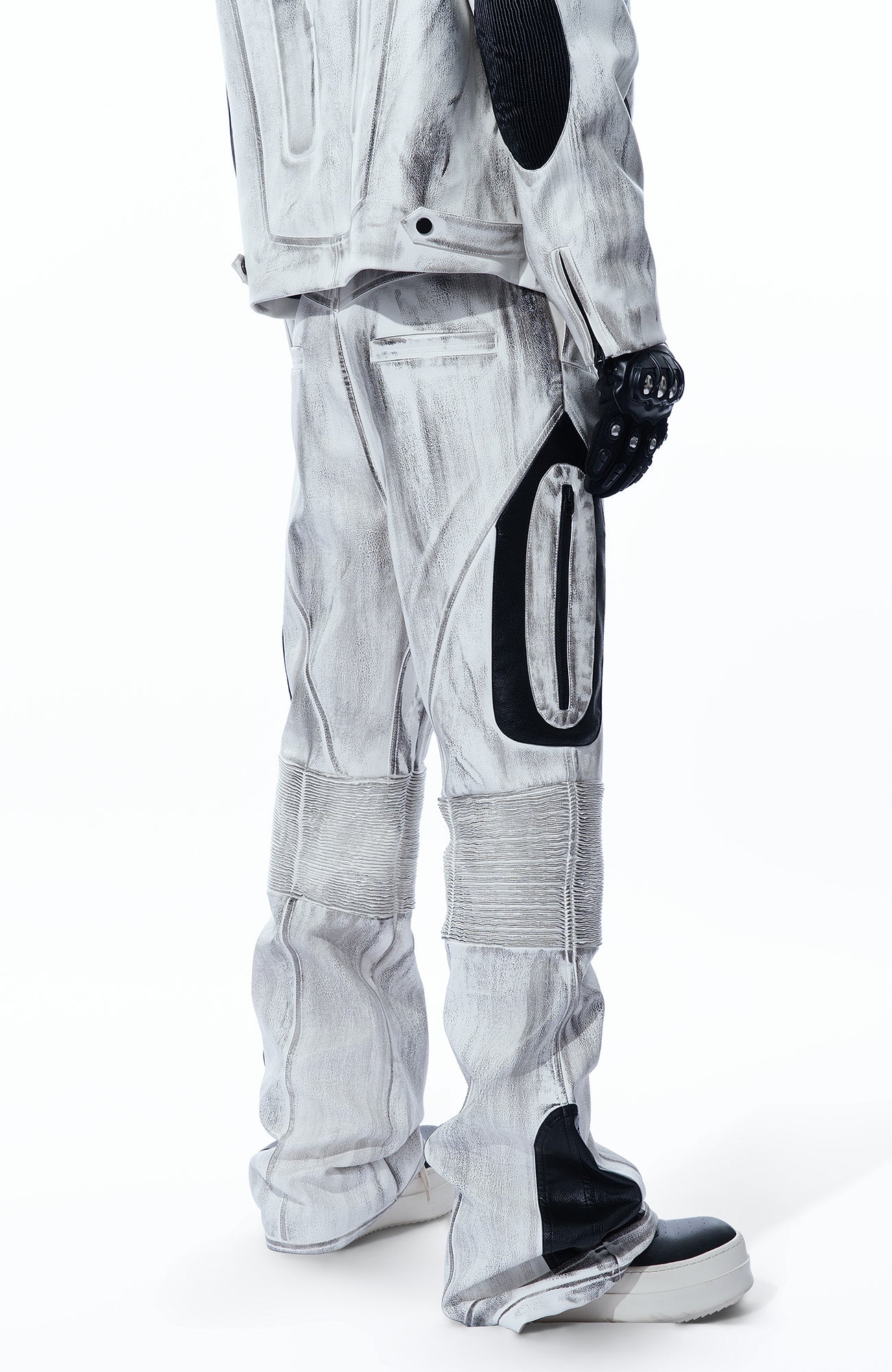 MOGONGSHE Distressed Techwear PU Moto Pants