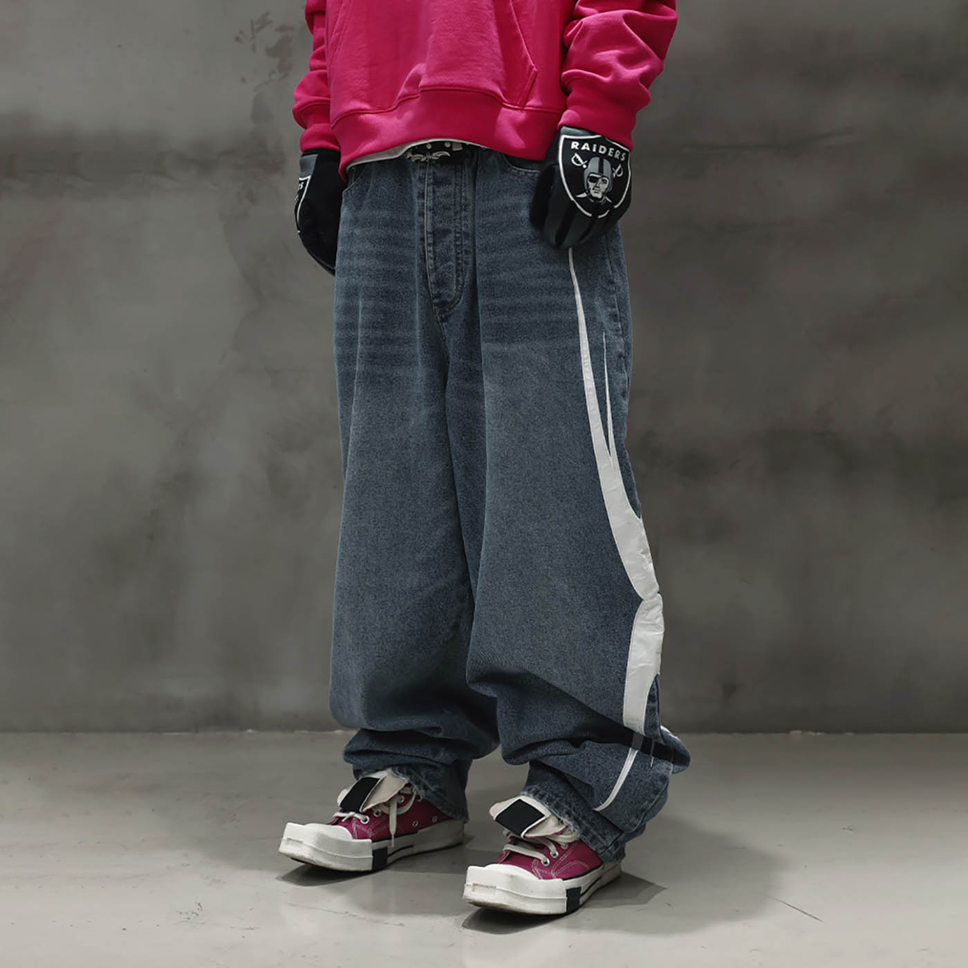 RTVG Washed Patchwork Baggy Jeans1