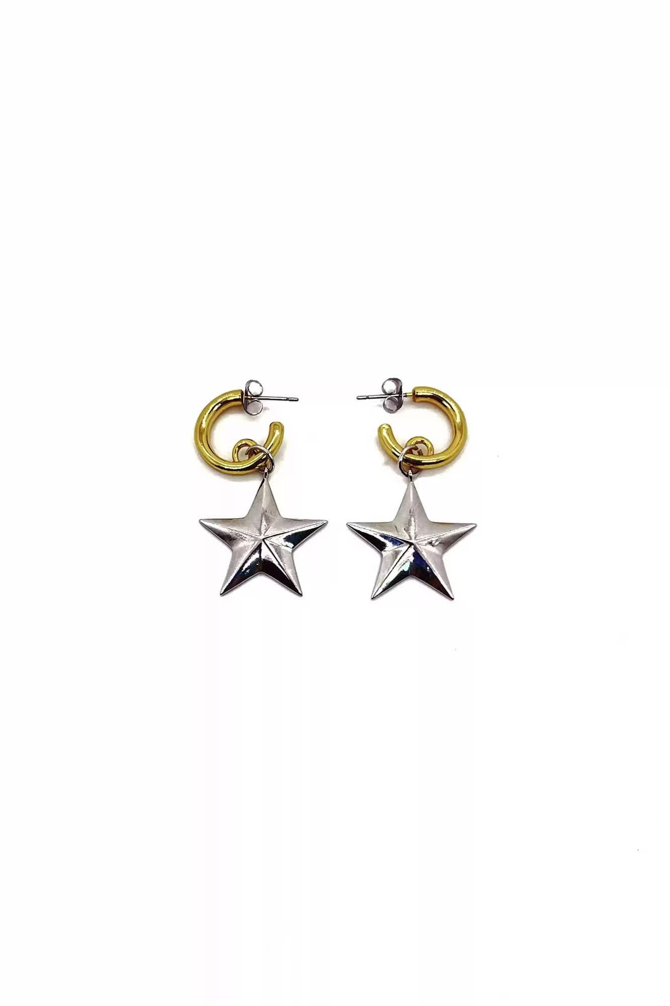 SCHWARZGOLD Two-Tone Pentagram Drop Earrings, premium urban and streetwear designers apparel on PROJECTISR.com, SCHWARZGOLD