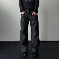 KREATE Double-Waistband Raw Denim Straight-Leg Jeans