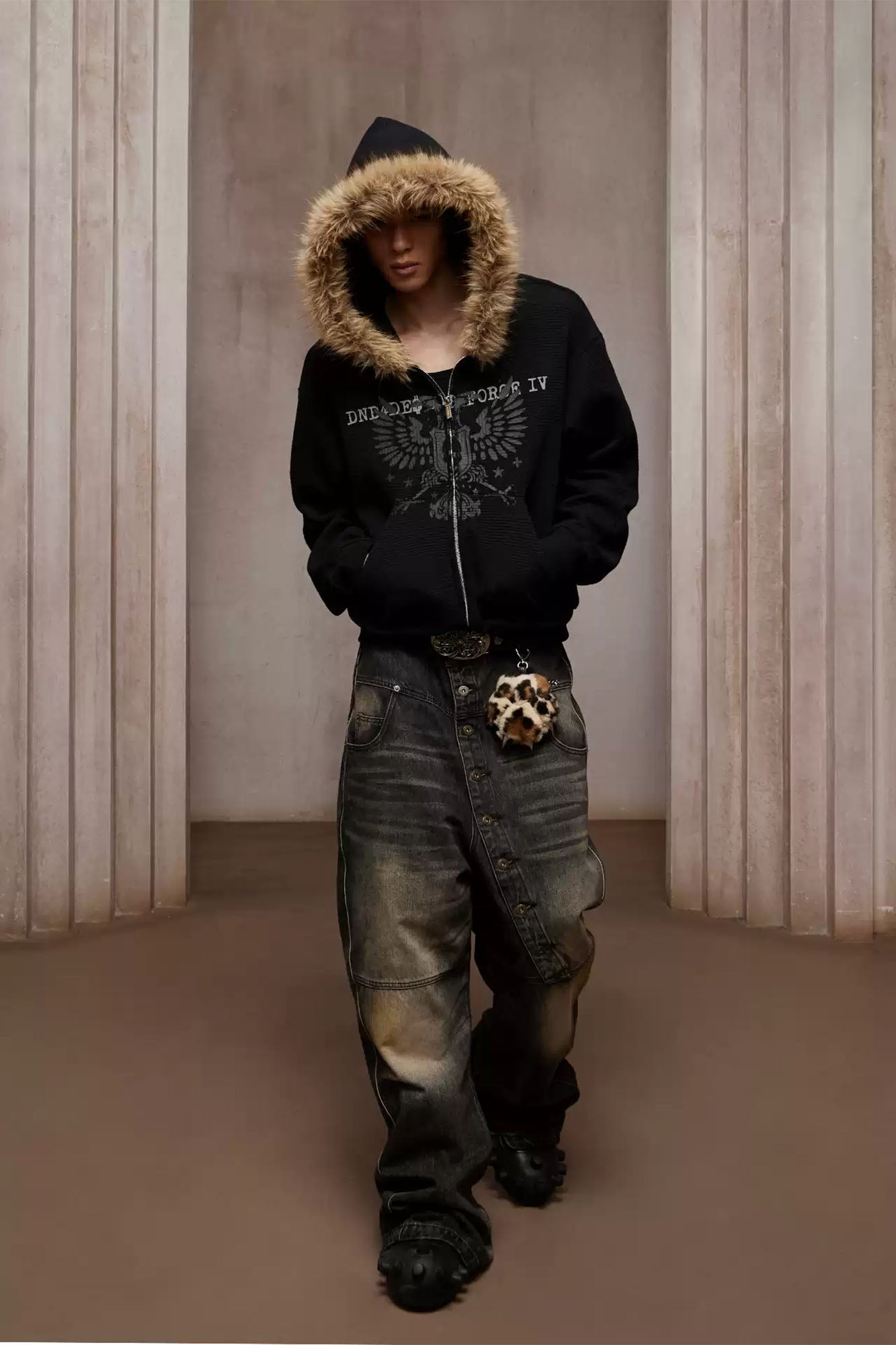 DND4DES Detachable Faux Fur Trim Hooded Jacket