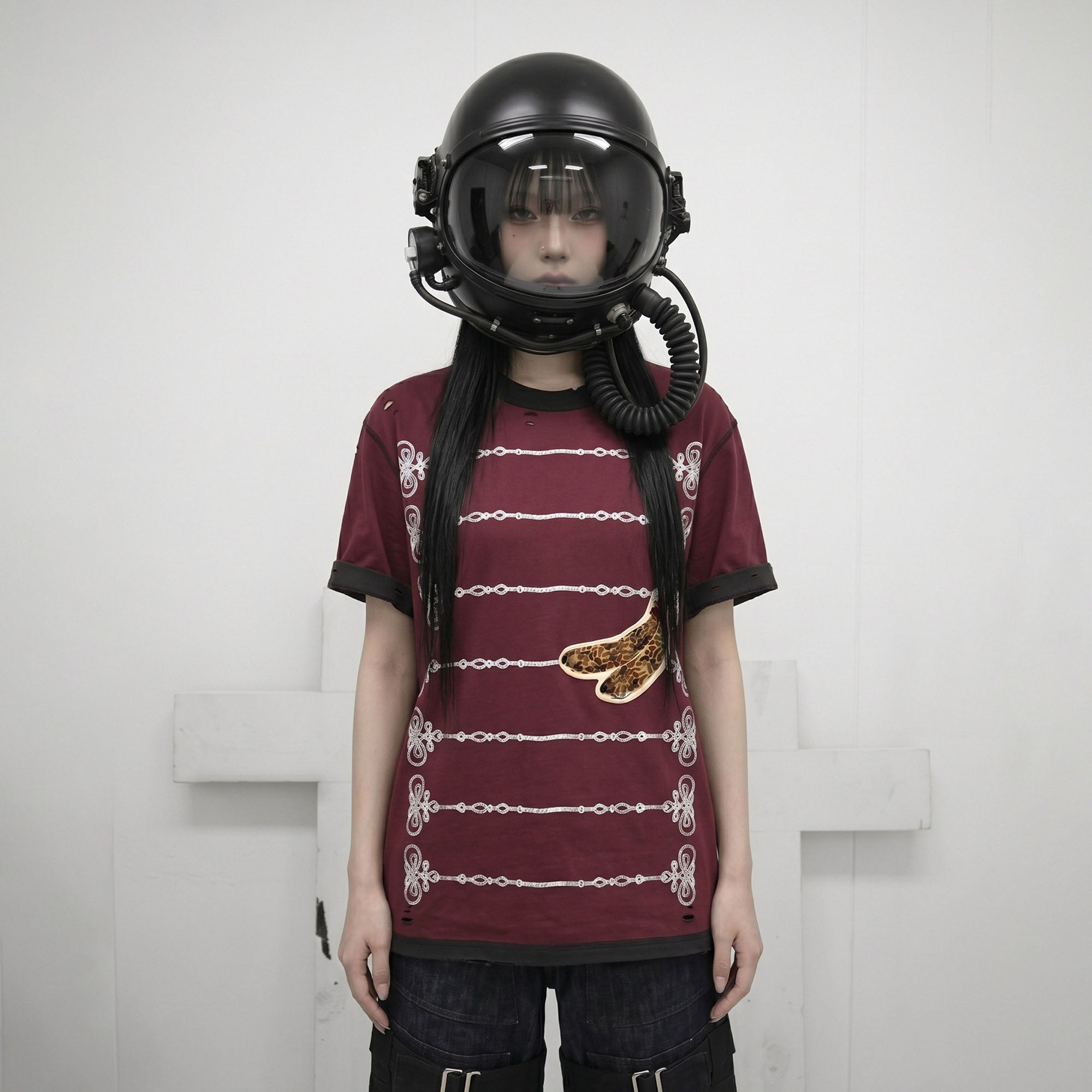 NOTHINGNESS WORLD Distressed Military Braid Graphic T-Shirt