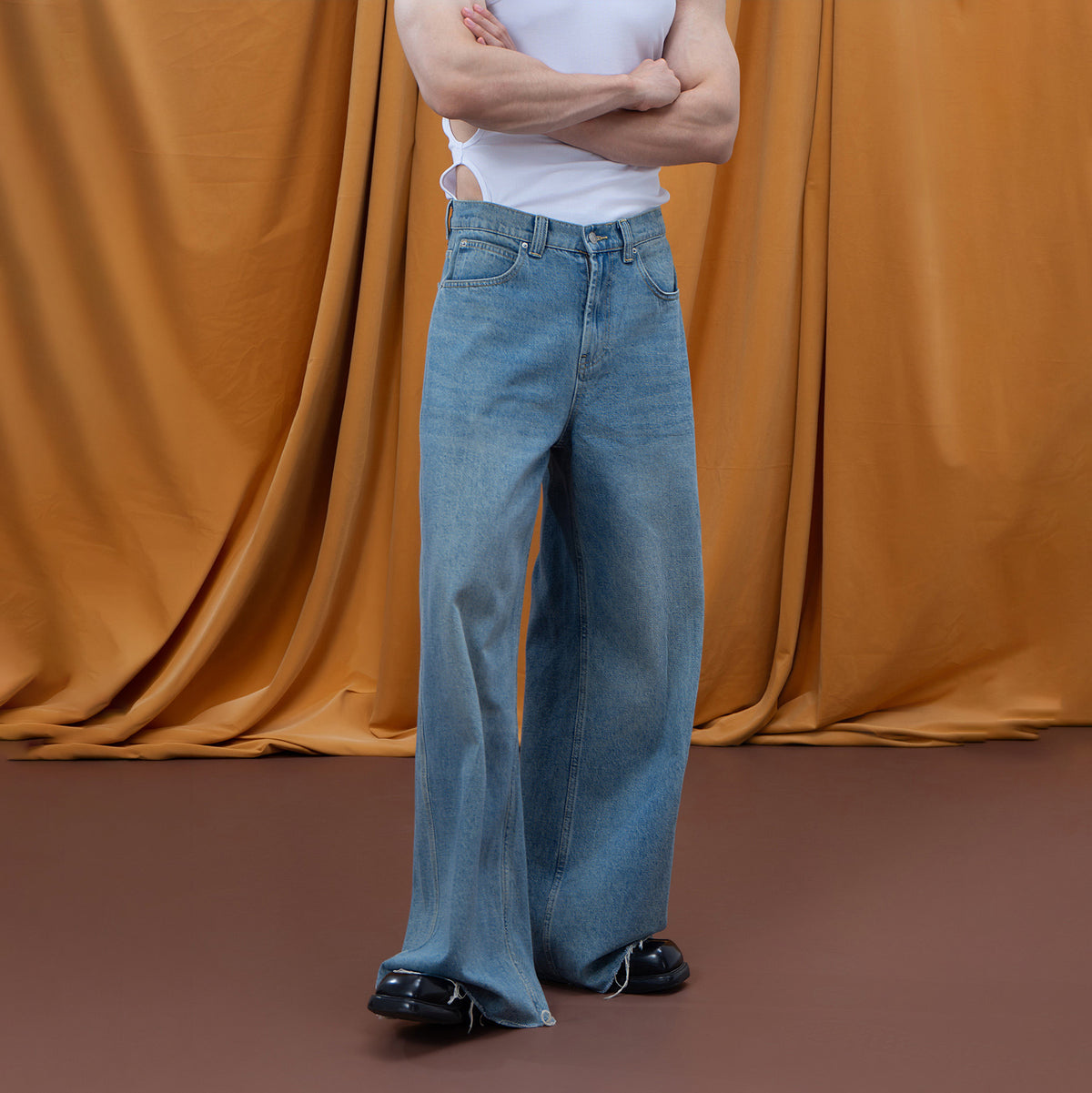 CLP Retro Distressed Frayed Wide-Leg Jeans, premium urban and streetwear designers apparel on PROJECTISR.com, CLP