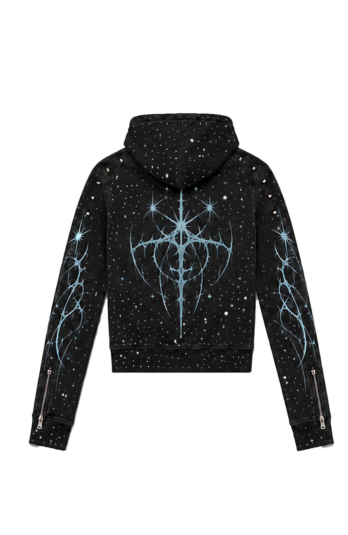 PAIKI Studded Rhinestone Zip-Up Hoodie