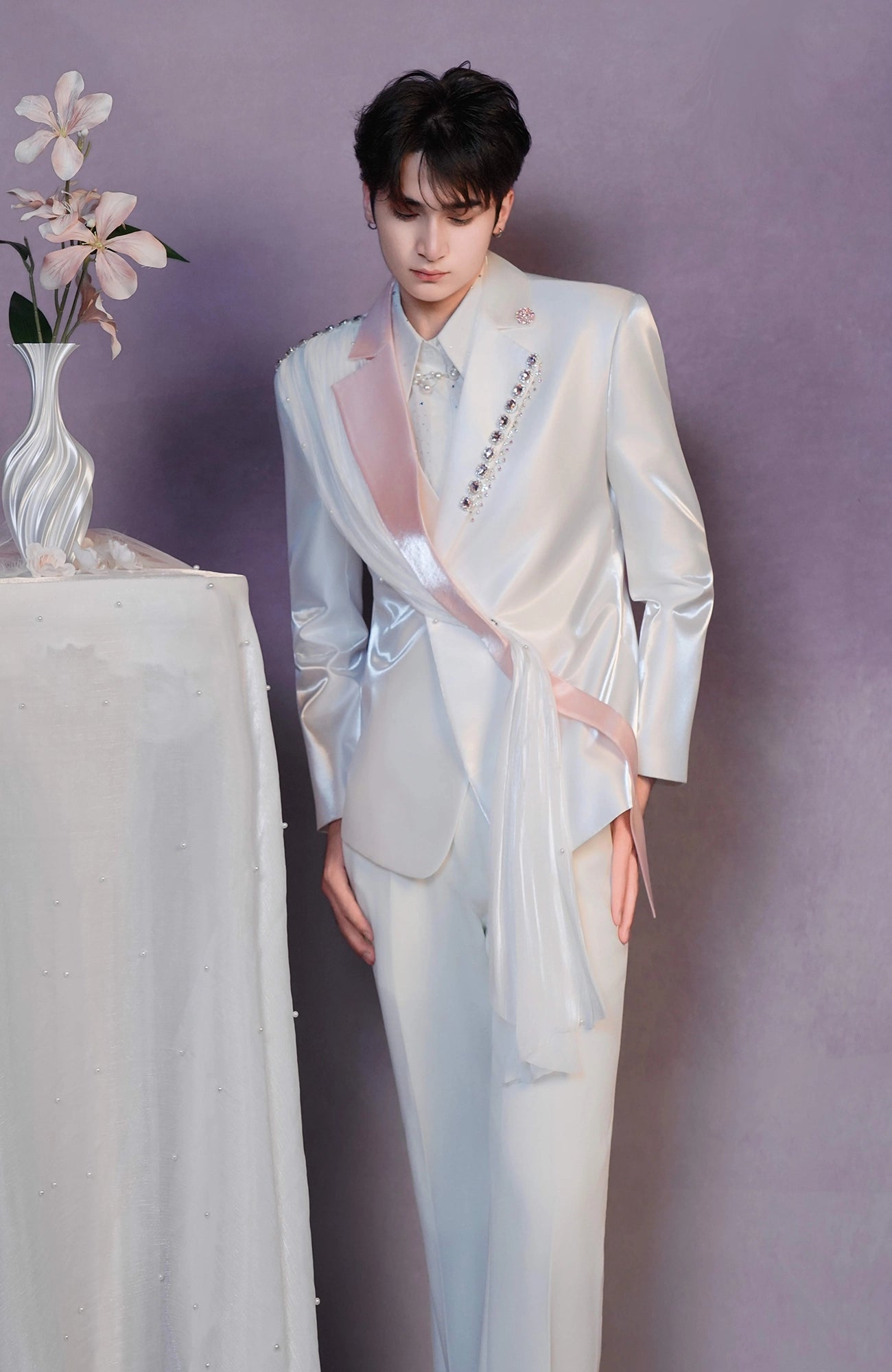 SHANG JIE Asymmetric Draped Tuxedo Blazer