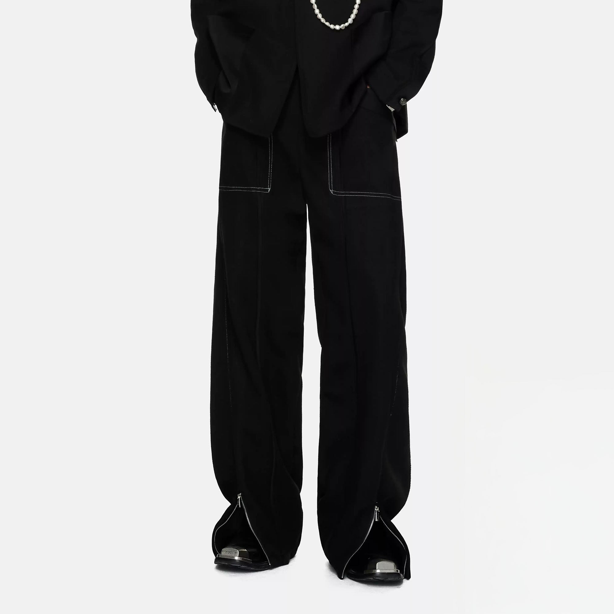 TIWILLTANG Paneled Zipper-Hem Wide-Leg Pants Black TIWILLTANG Paneled Zipper-Hem Wide-Leg Pants Black