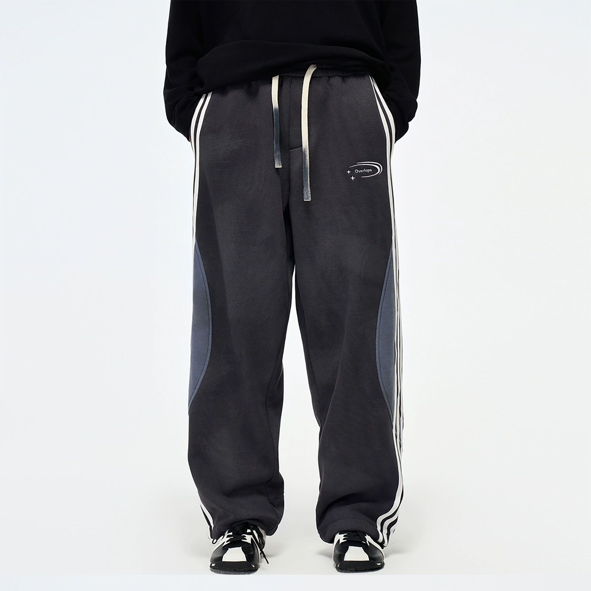 OVERLAPS Side Stripes Paneled Track Pants, premium urban and streetwear designers apparel on PROJECTISR.com, OVERLAPS
