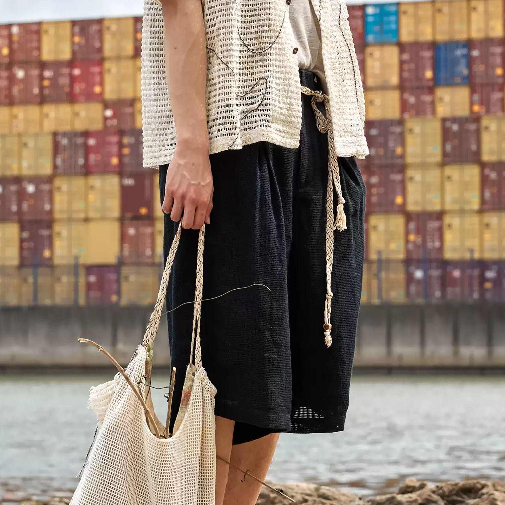 ALVNG AR ANTS Textured Mesh Pleated Braided Tassel Belt Shorts, premium urban and streetwear designers apparel on PROJECTISR.com, ALVNG AR ANTS
