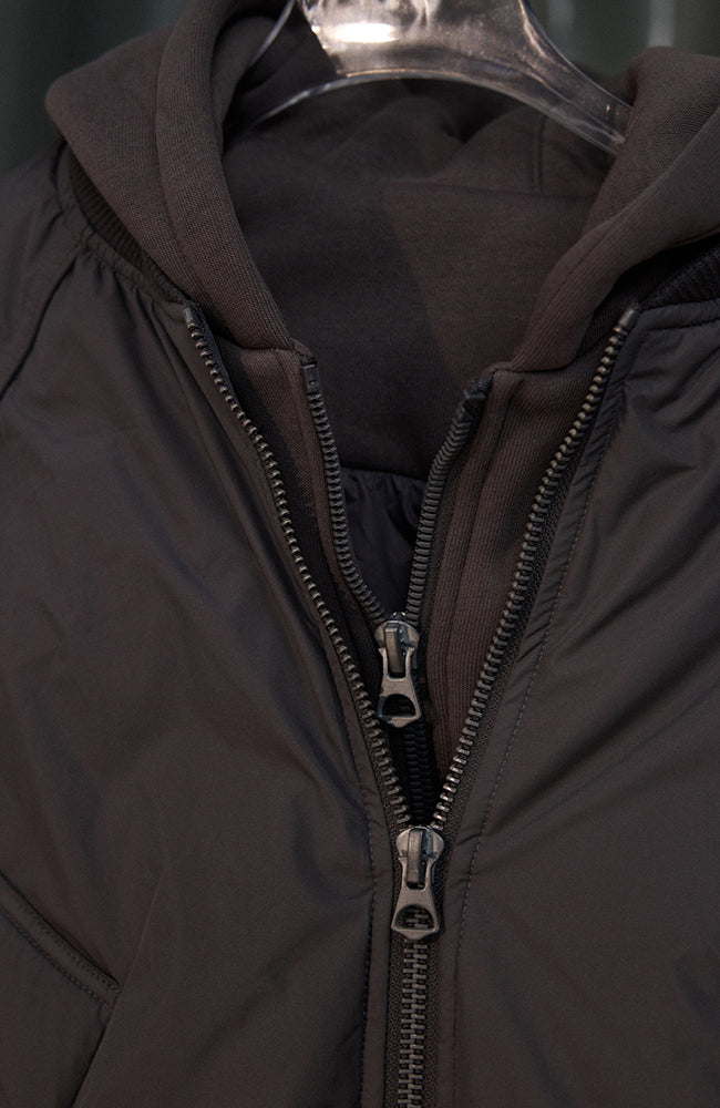 RECOVER ZONE Ruched Layered Hooded Down Jacket