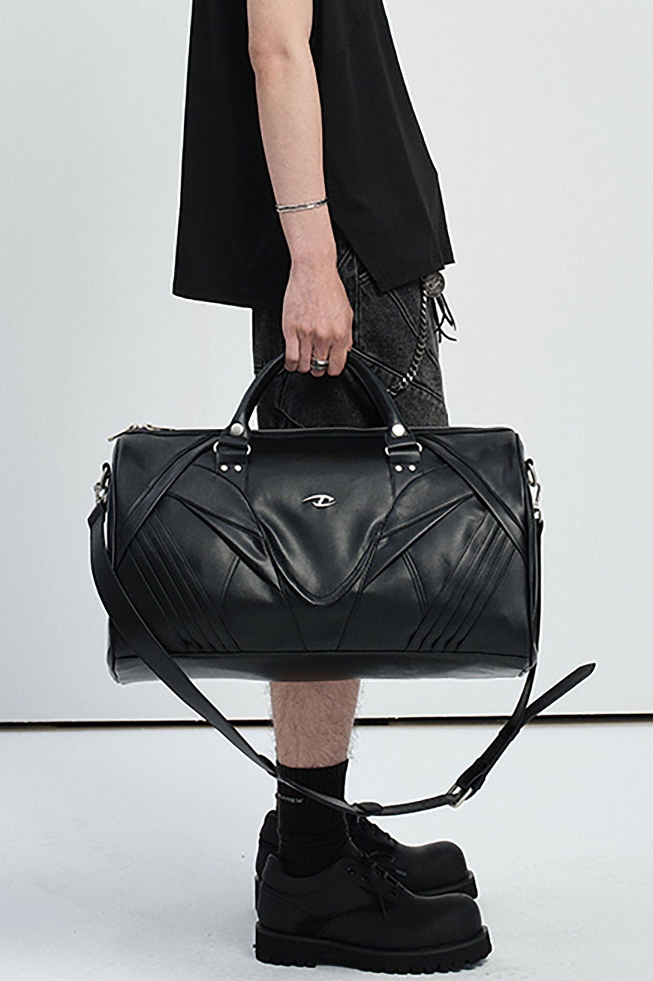 CATSSTAC Paneled Faux Leather Weekender Bag, premium urban and streetwear designers apparel on PROJECTISR.com, CATSSTAC