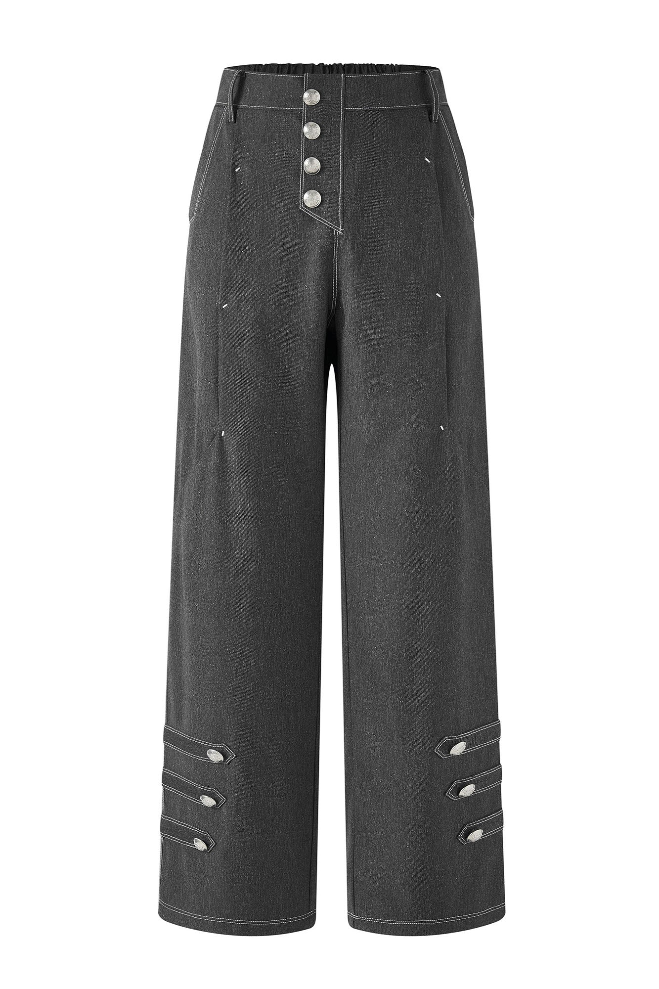 TIWILLTANG Asymmetrical Placket Stitched Wide-Leg Jeans, premium urban and streetwear designers apparel on PROJECTISR.com, TIWILLTANG