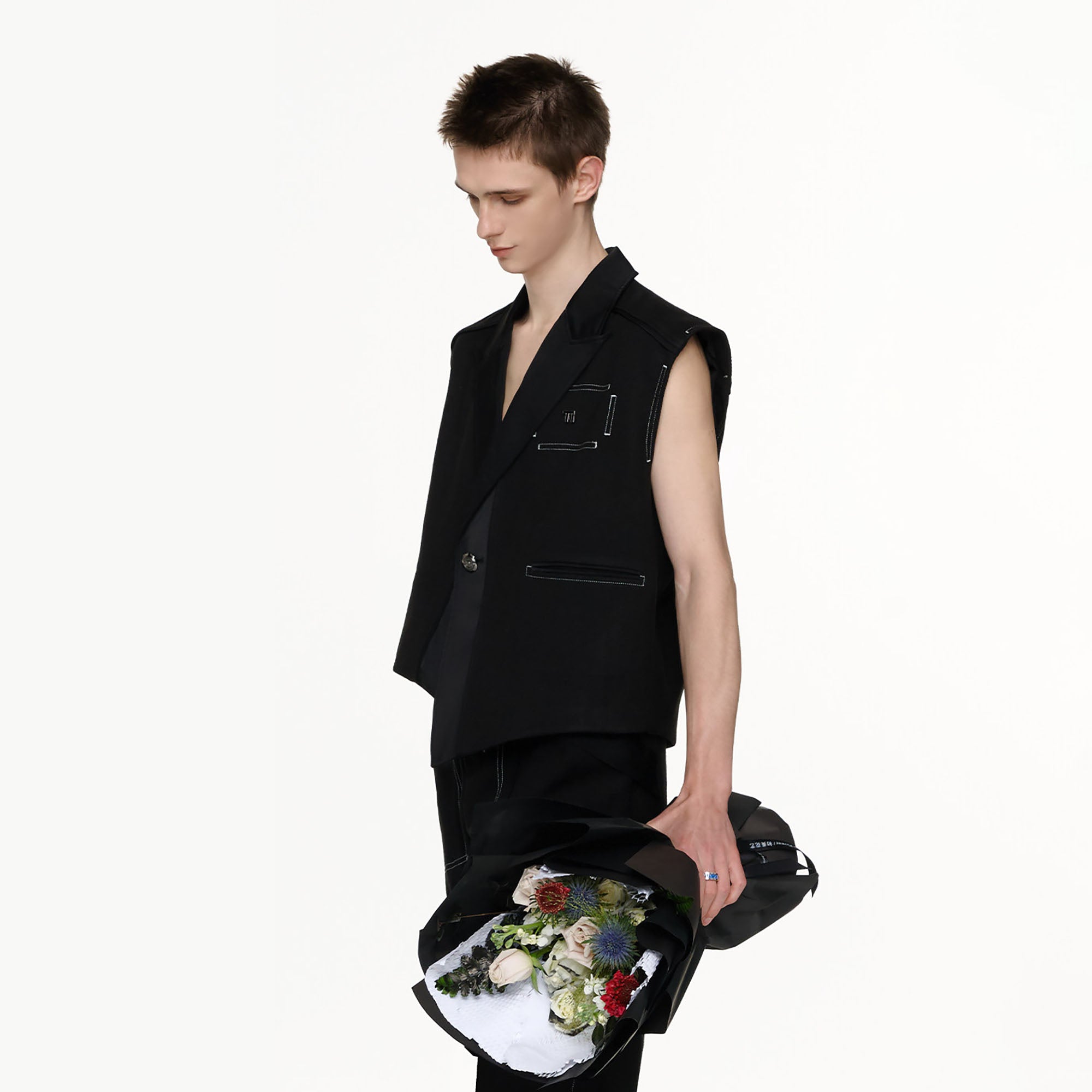 【新品未使用】6x1  VERYSHORT VESTブラック TIWILLTANG Asymmetrical Lapel Vest Black