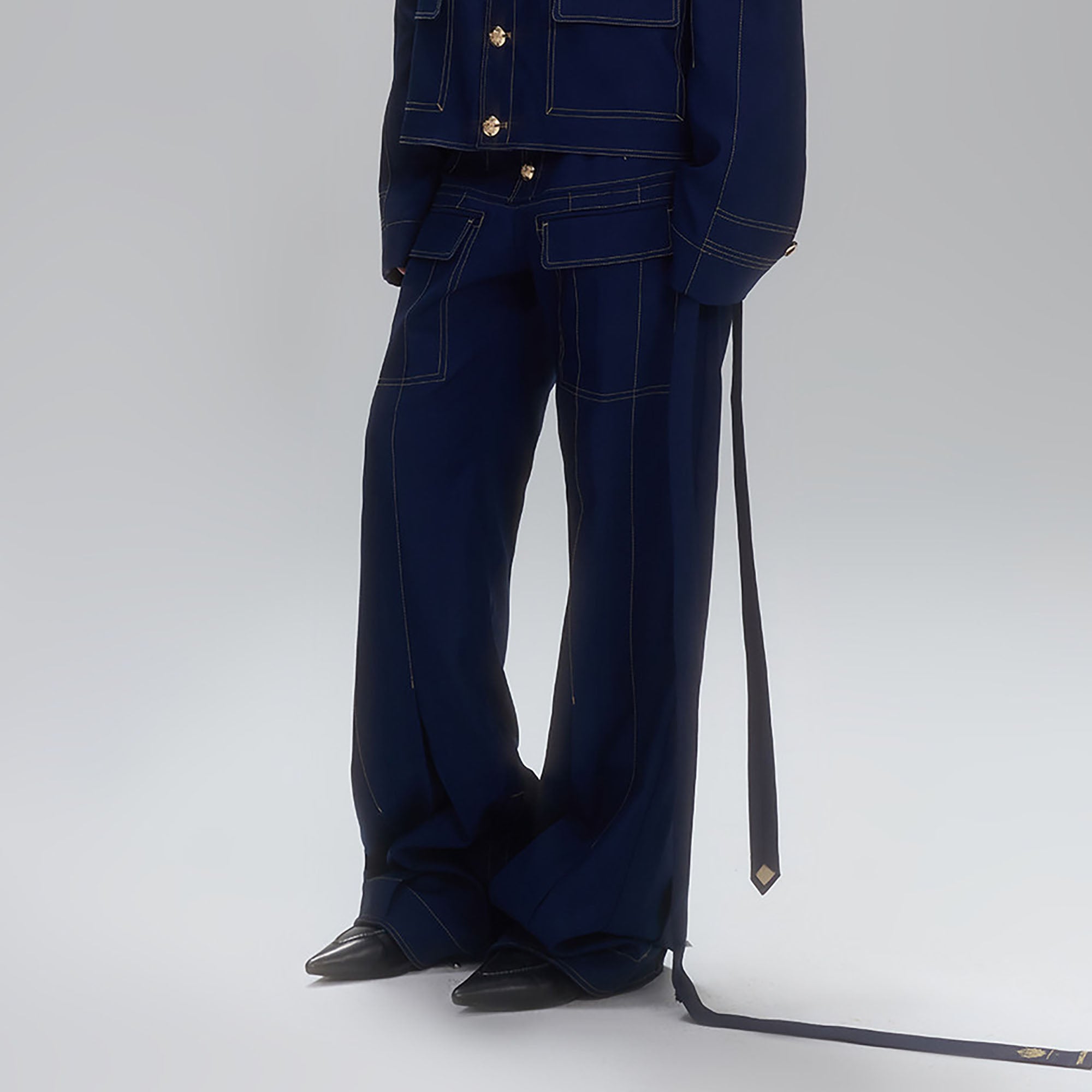 TIWILLTANG Stitched Button-Up Pleated Flared Pants