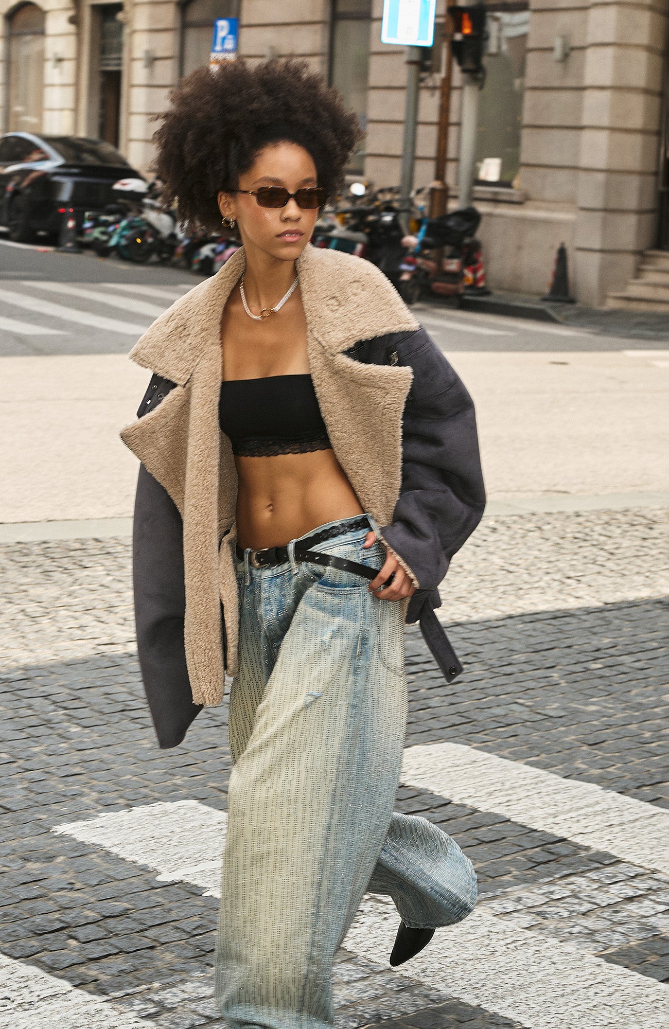 STEEPC Asym Zip Suede Shearling Jacket