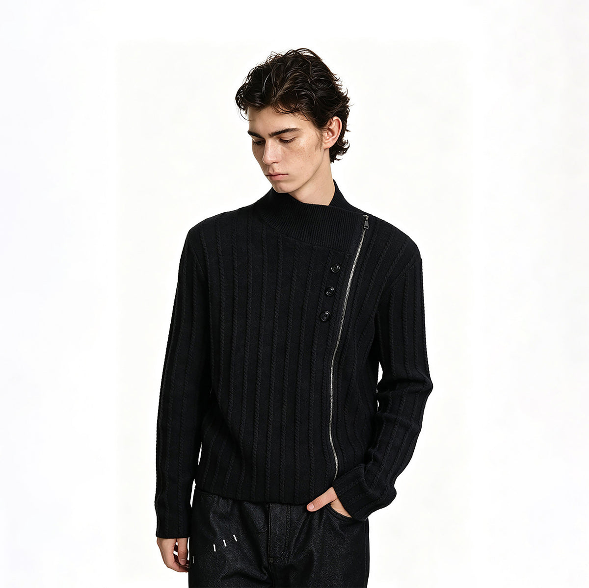 KREATE Deconstructed Cable-Knit Asymmetrical Cardigan